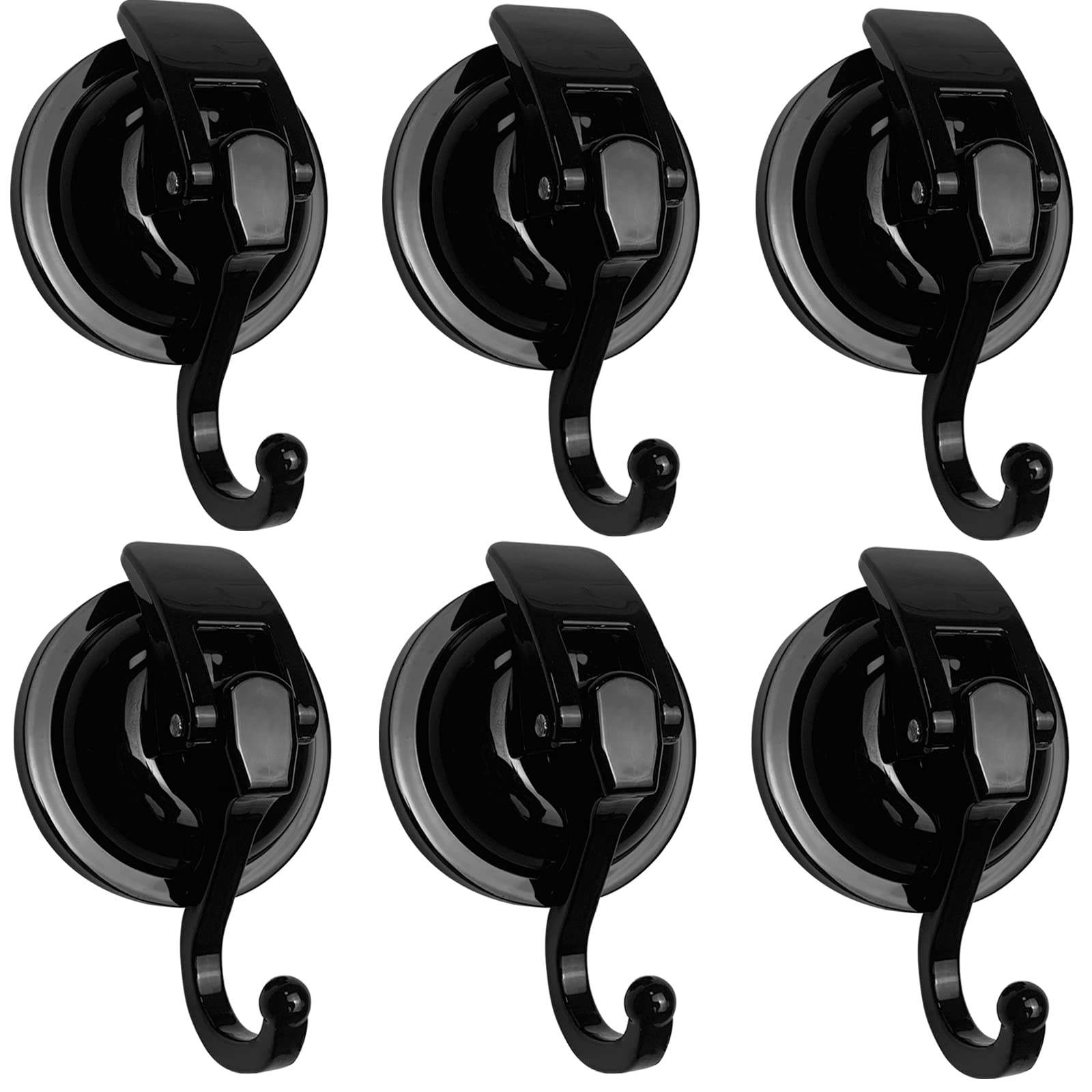 Heavy Duty Vacuum Suction Shower Hooks - 6 Pack Reusable Bathroom Hooks for Towels, Robes & Decor, No Drilling Needed, Strong Adhesive for Tile & Glass - Perfect for Shower Organization & Holiday Garland Hanging (Black)