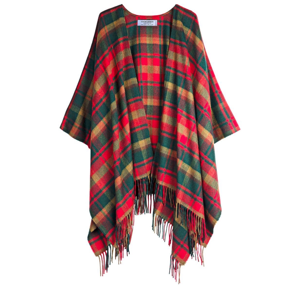 Alice Maple Leaf Tartan Lambswool Serape Wrap - Soft Wool Shawl for Women, Cozy Fall & Winter Scarf - Perfect for Outdoor Adventures, Travel & Casual Wear