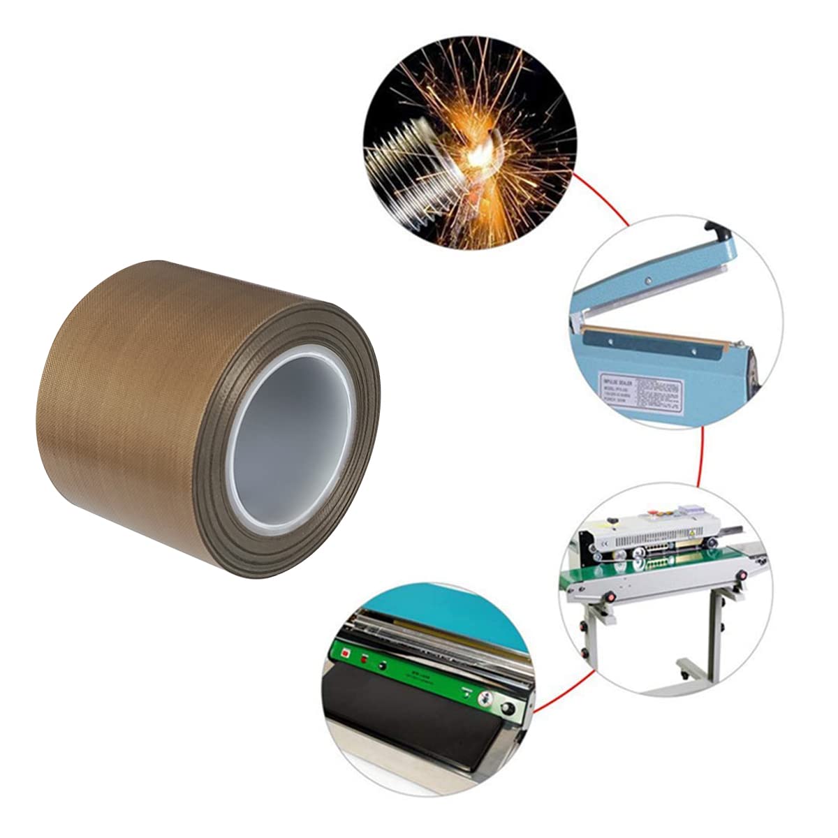High Temperature PTFE Teflon Tape - 50mm x 33ft x 0.18mm Brown Sealing Tape for Vacuum Sealer Machines, Welding & Plumbing Applications
