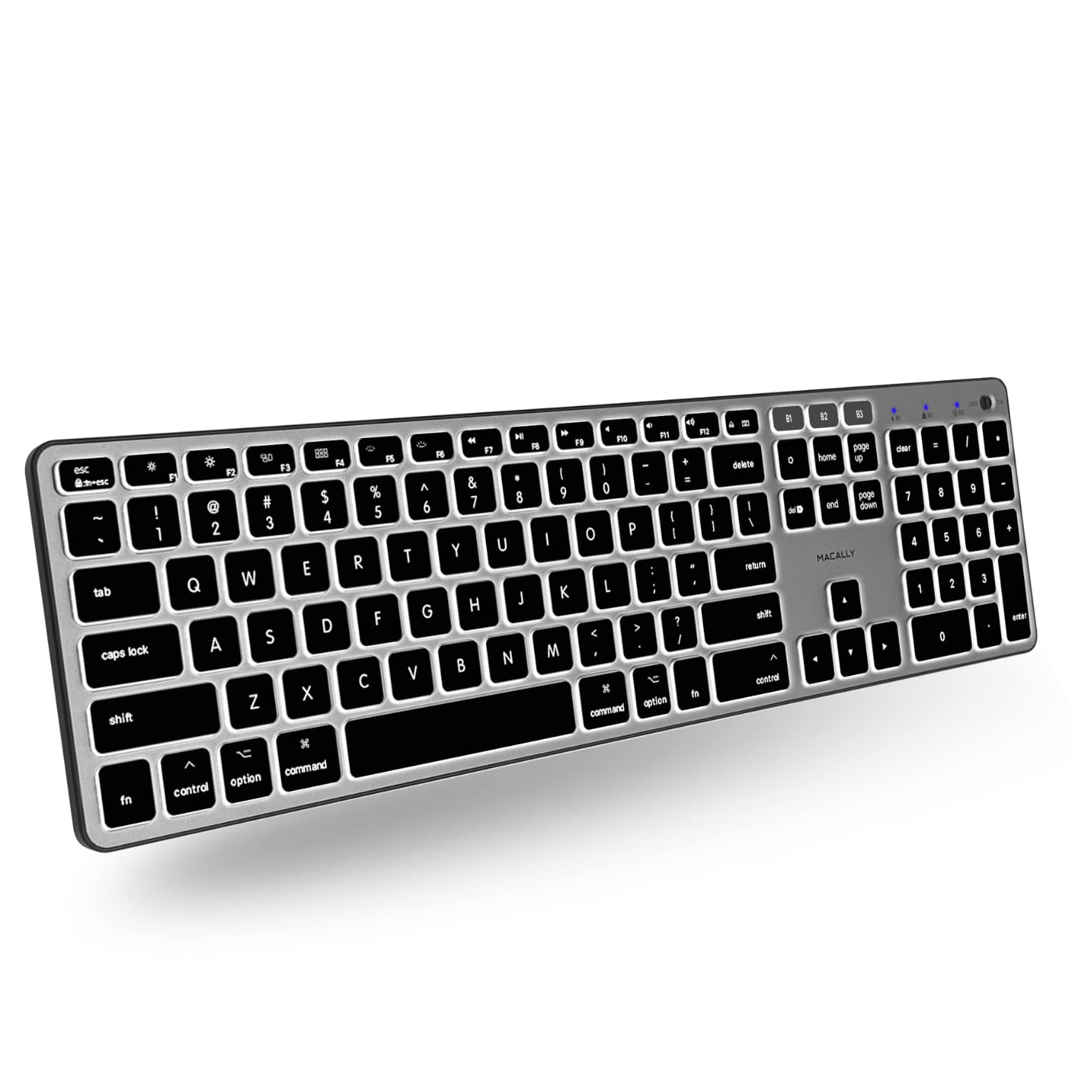 Macally Backlit Bluetooth Keyboard for Mac (Upgraded, Bigger Battery) - Wireless Apple Keyboard Compatible with MacBook Pro/Air, iMac, Mac Mini - Multi-Device Connection for Home Office & Gaming Use