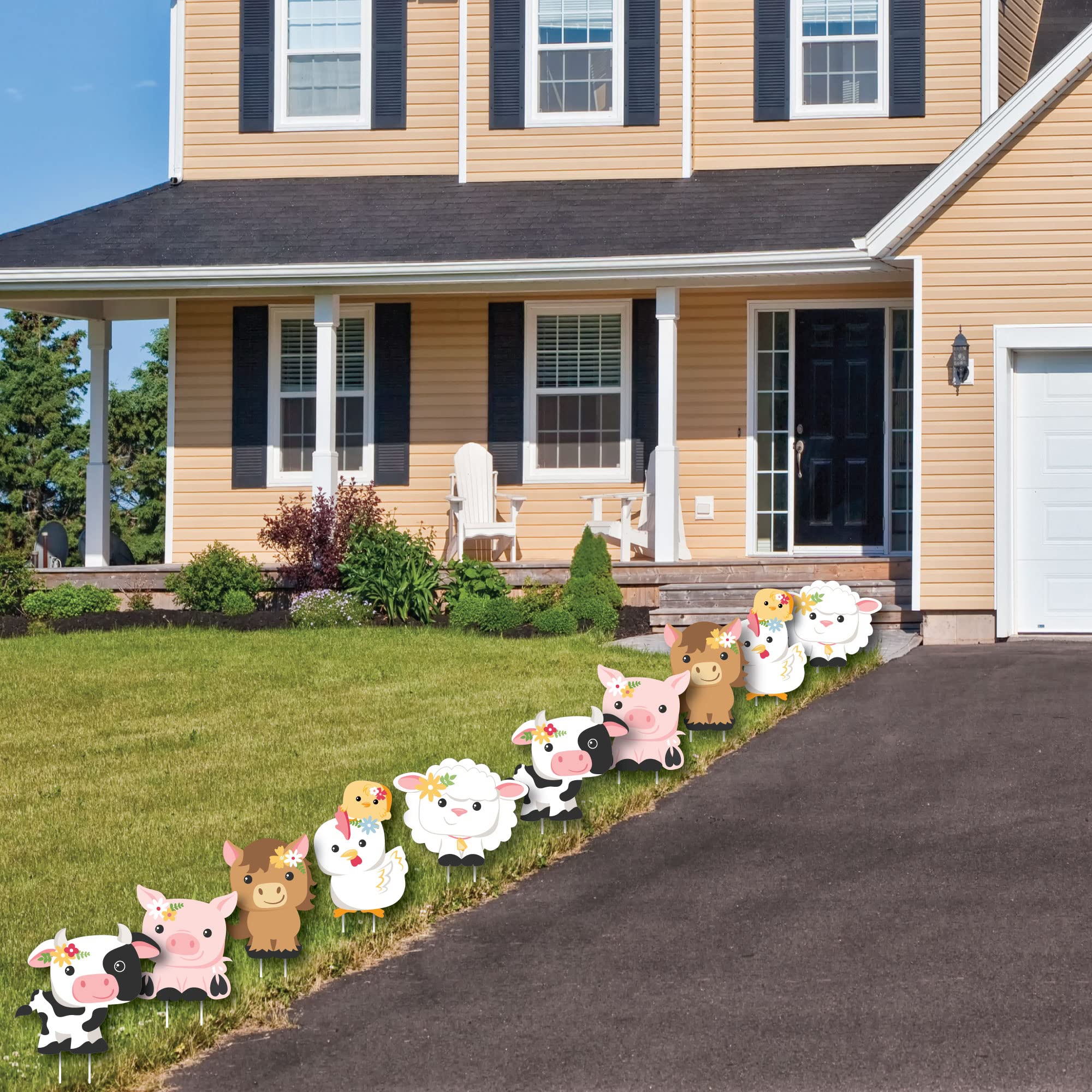 Big Dot of Happiness Girl Farm Animals Lawn Decorations - 10-Piece Outdoor Pink Barnyard Baby Shower & Birthday Party Yard Decor Set - Perfect for Garden, Backyard, and Outdoor Celebrations