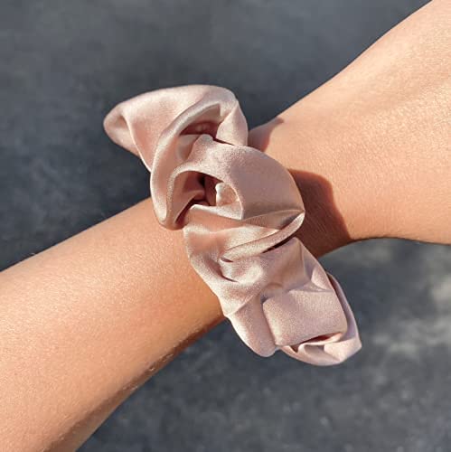 AP SALES 100% Grade A Mulberry Silk Scrunchies - Soft No Crease Hair Ties for Women, Satin Fabric Hair Bands (Pack of 4, Rose Gold) | Perfect for Workouts, Office & Everyday Use