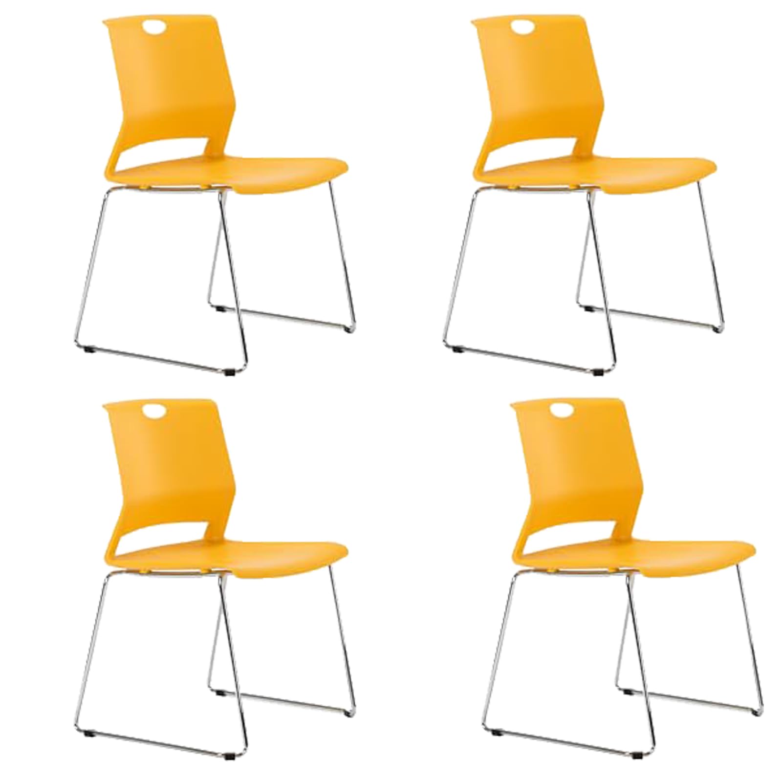 FULONG 4-Pack Stacking Chairs - Heavy Duty Stackable Metal Frame Waiting Room Chairs, Armless Reception Chairs for Office, School, Home, Restaurant (Yellow) - Perfect for Space-Saving Seating in Classrooms, Events & Compact Areas