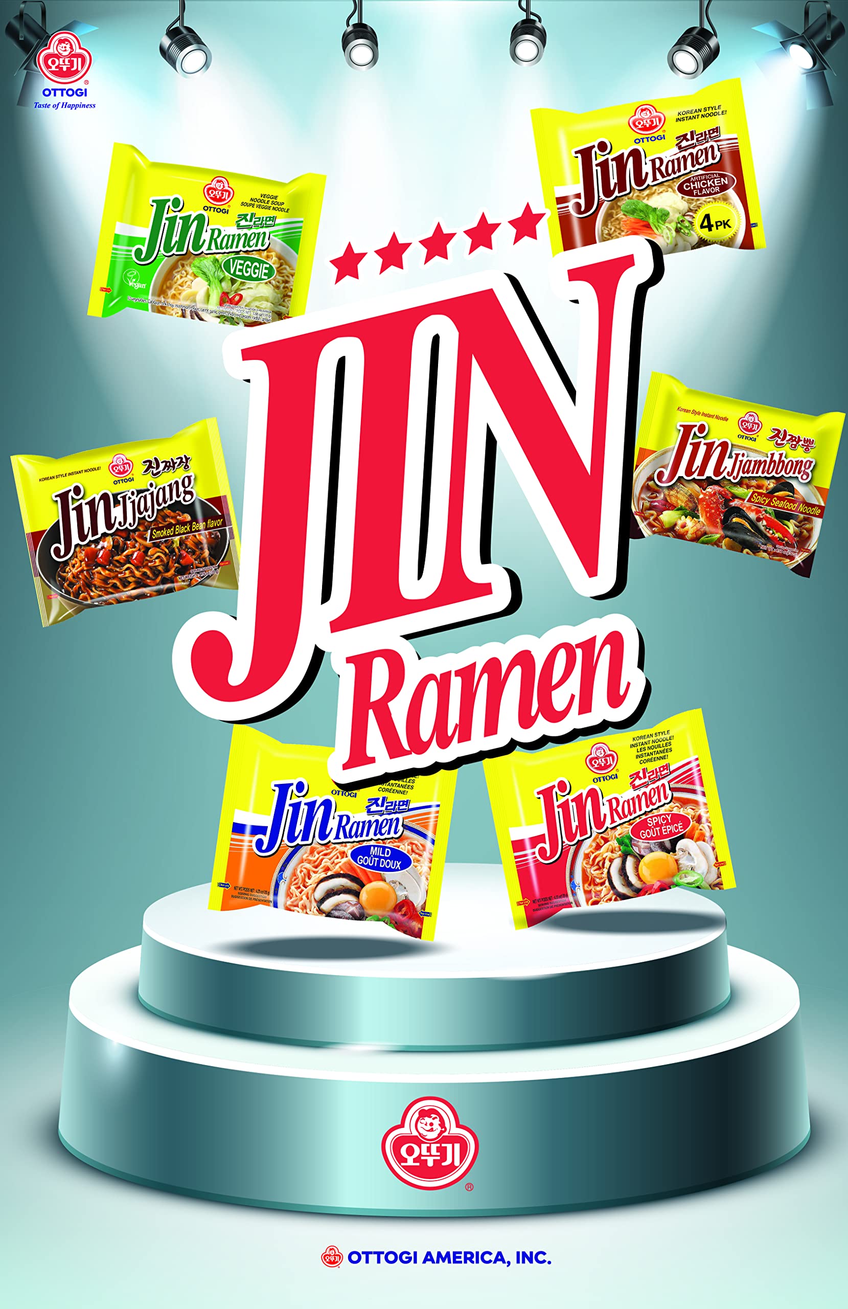 OTTOGI Jin Ramen Mild Flavor - Authentic Korean Instant Noodles (4.23oz x 4 Pack) | Quick & Easy Meal for Busy Weeknights, College Dorm Snacks & Asian Food Lovers