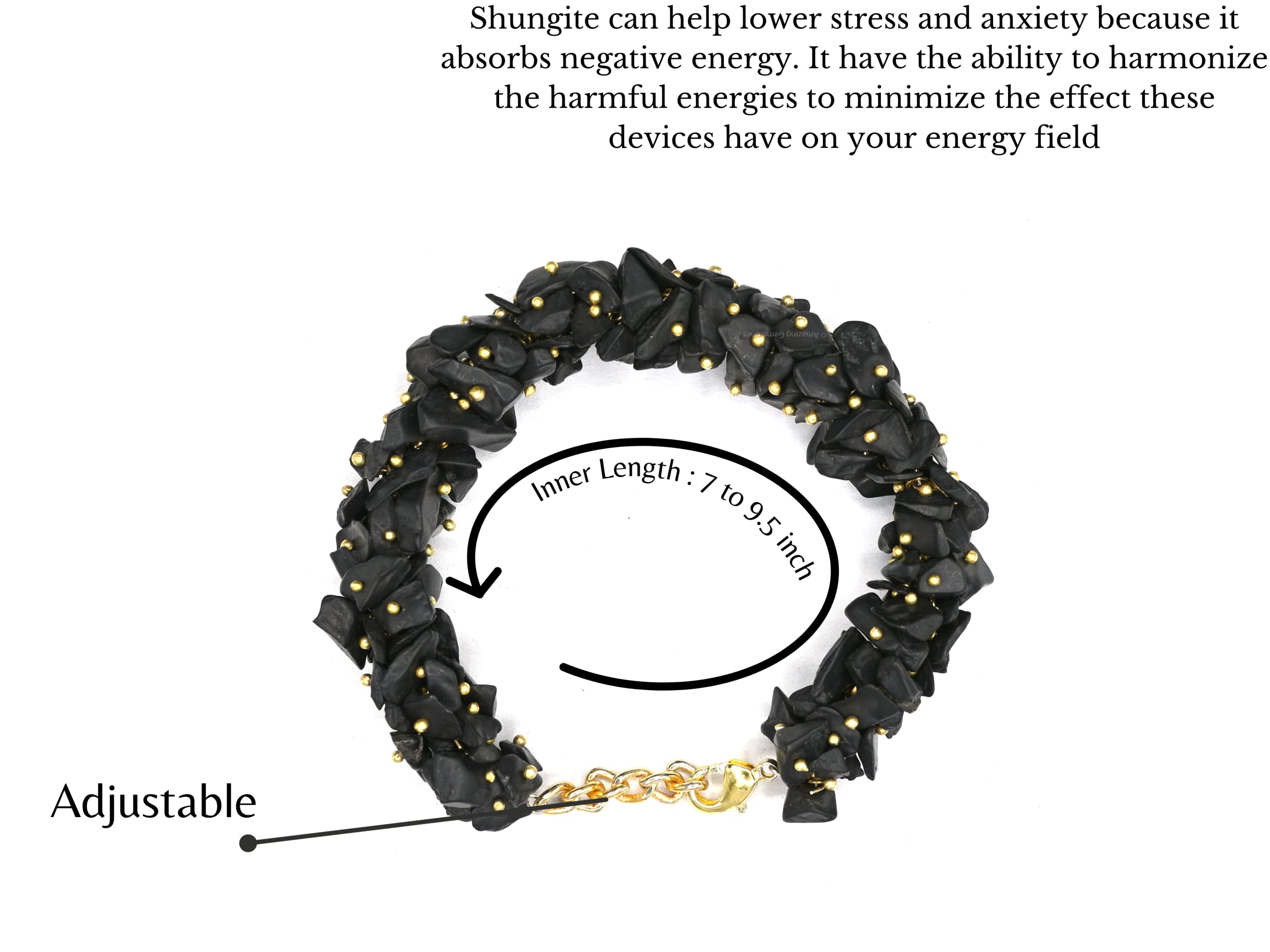 Authentic Shungite Bracelet for EMF Protection - Adjustable Unisex Crystal Chip Bracelet for Men, Women & Kids | Russian Stone Healing Jewelry | Perfect for Daily Wear, Meditation & Energy Balancing