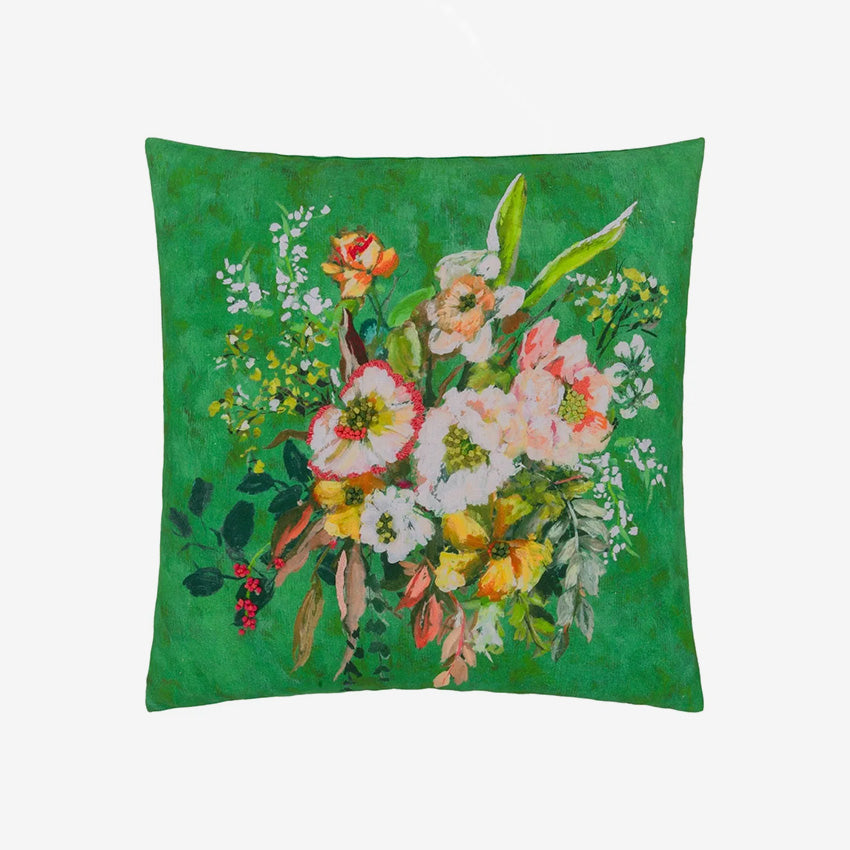 Christian Lacroix Margaretta Linen Emerald Green Decorative Throw Pillow Cover - Luxury Home Decor for Sofa, Bedroom & Living Room