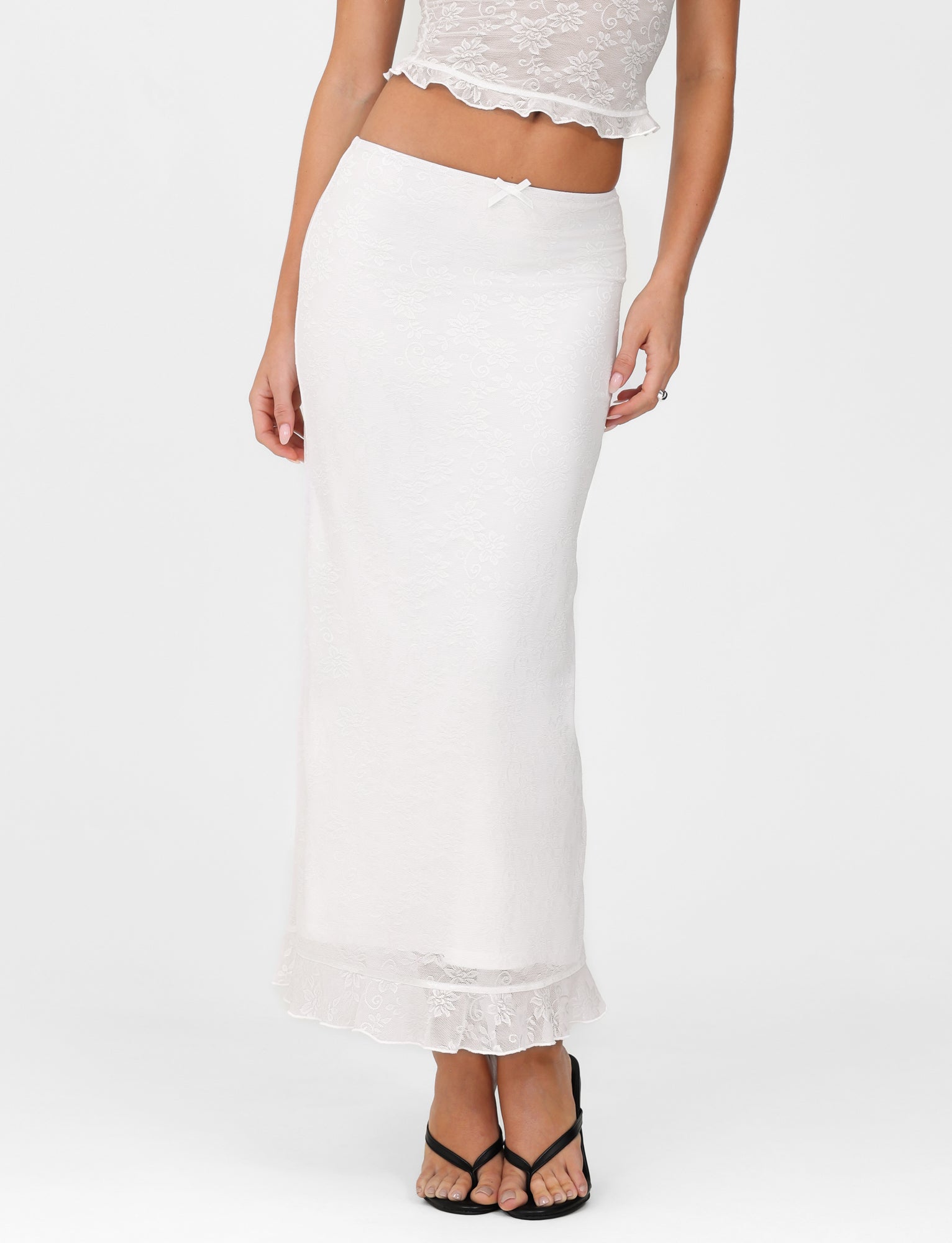 CHARLEIGH SKIRT - White Lace Floral Midi Skirt for Women | Elegant Summer Dressy Outfit | Perfect for Weddings, Parties & Date Nights