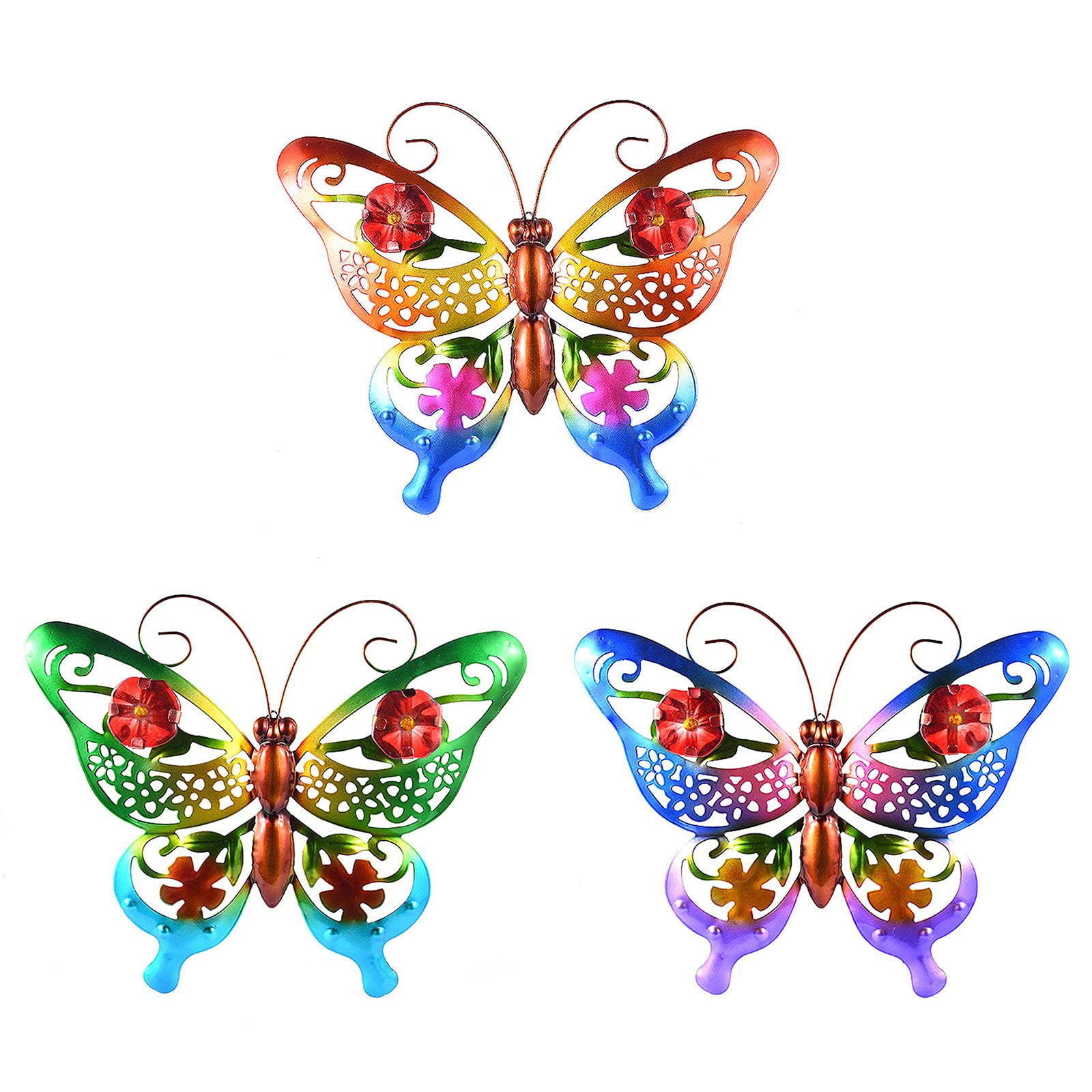 3D Metal Butterfly Wall Decor Set of 3 - Wrought Iron Hollow Butterfly Wall Art for Garden, Patio, Fence & Yard - Outdoor Wall Sculpture for Home & Garden Decoration (Perfect for Wedding, Party & Outdoor Decor)