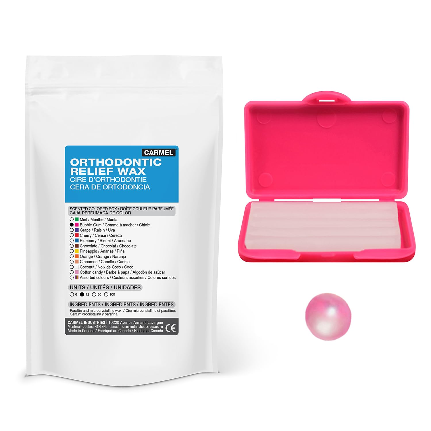Carmel Orthodontic Wax for Braces - Bubble Gum Scented (Pack of 12) | Pain Relief Wax for Dental Appliances, Damaged Teeth & Oral Discomfort | Perfect for Braces Wearers & Dental Patients at Home or On-the-Go