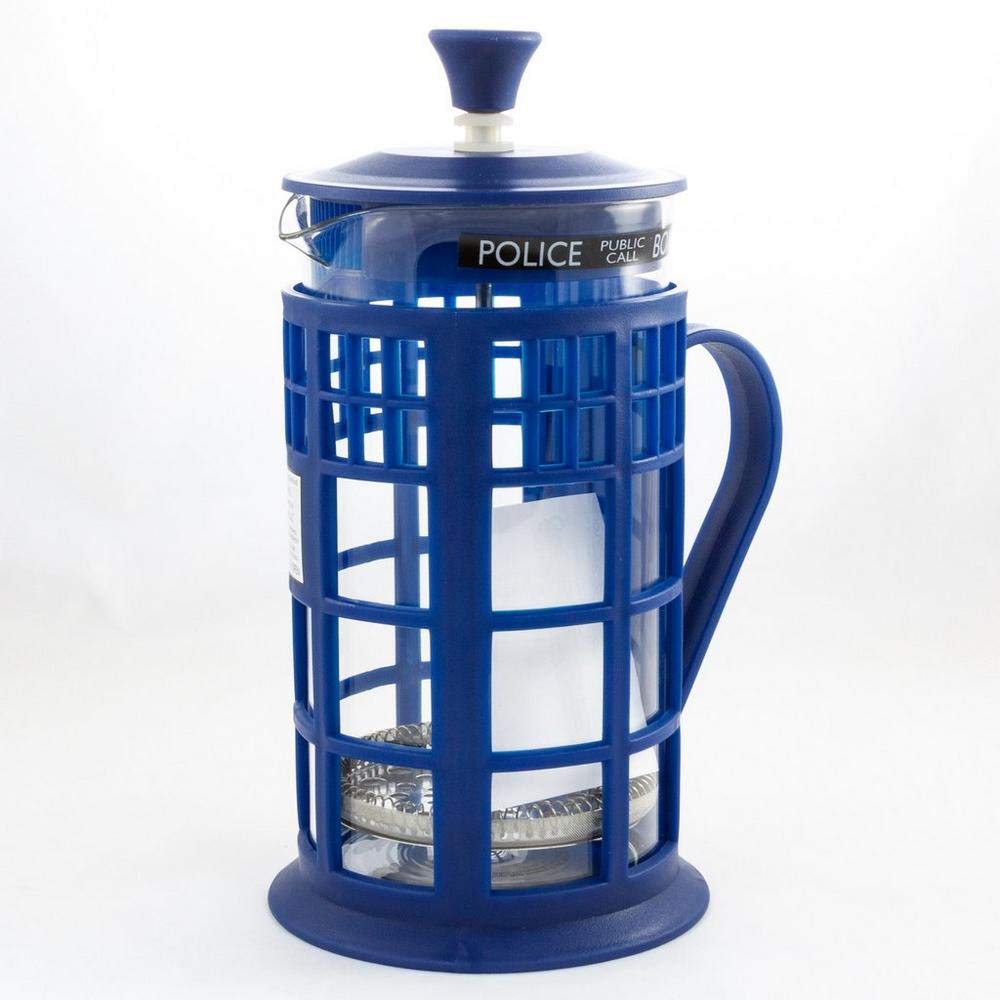 Doctor Who 34oz Tardis French Press Coffee Maker - Glass Carafe with Plunger & Filter - Perfect for Sci-Fi Fans & Home Brewing