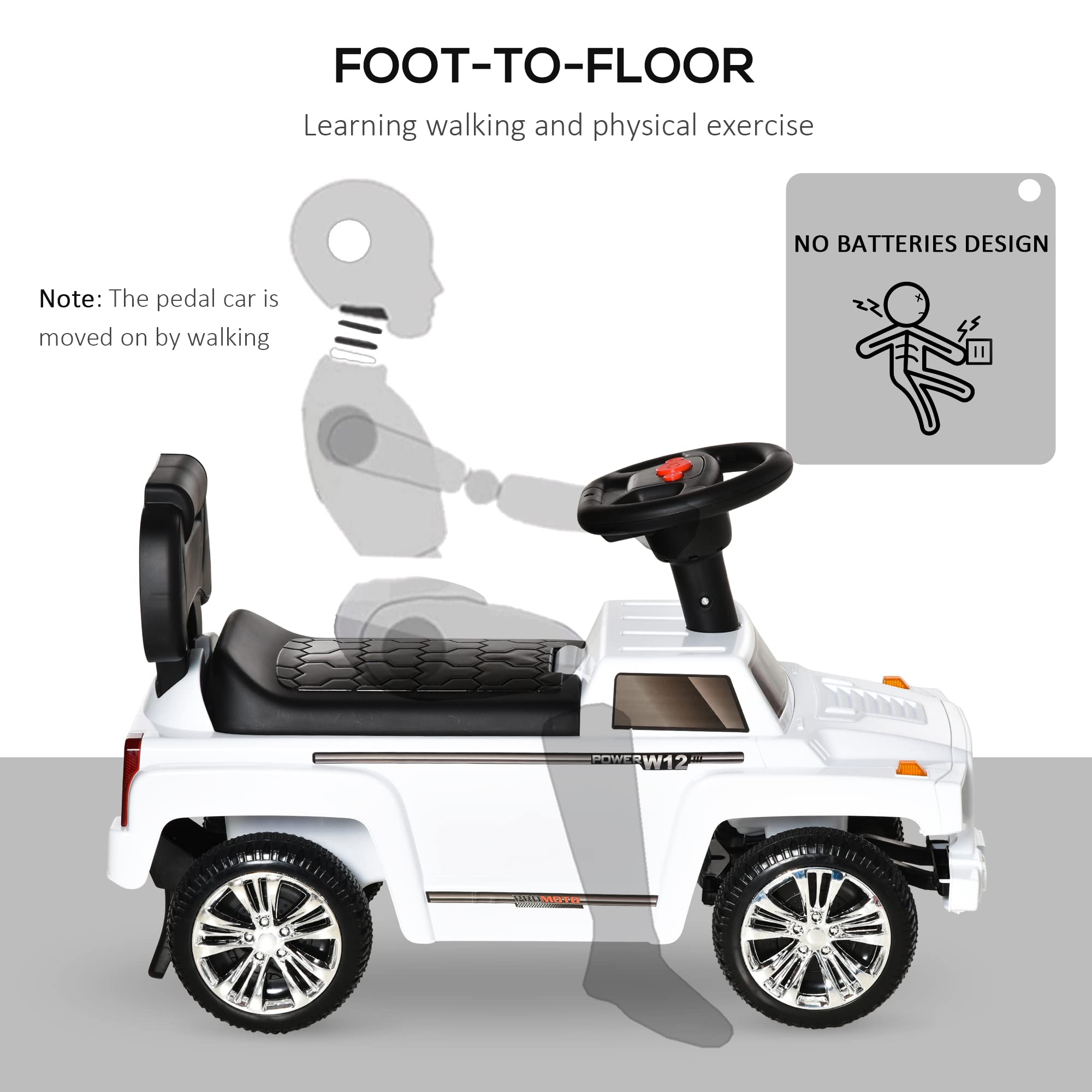 Aosom Kids Ride-On Push Car - SUV Style Sliding Walking Toy for Toddlers with Horn, Music, LED Lights, Hidden Storage & Anti-Tip Safety System - White | Perfect for Indoor & Outdoor Play, Birthday Gifts & Early Childhood Development