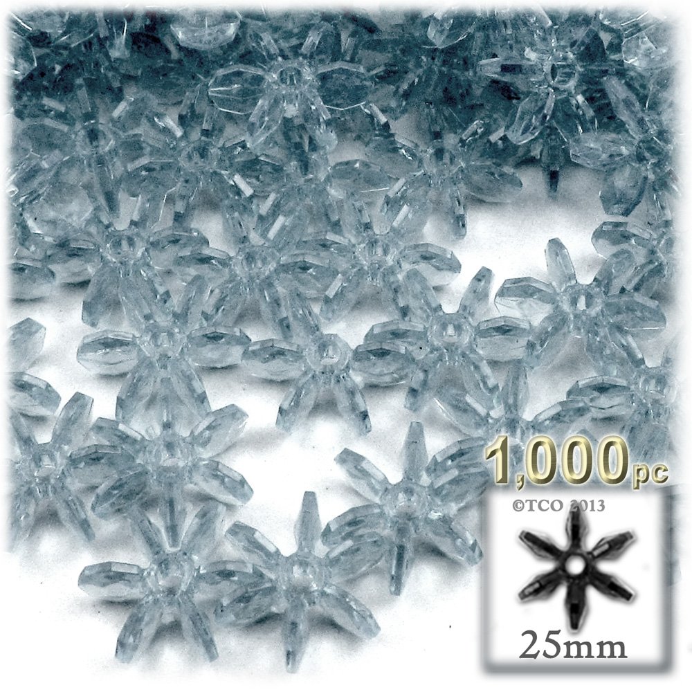 1,000pc Faceted Plastic Transparent Beads - 25mm Raspberry Red Starflake Beads for Jewelry Making, DIY Crafts, and Holiday Decorations
