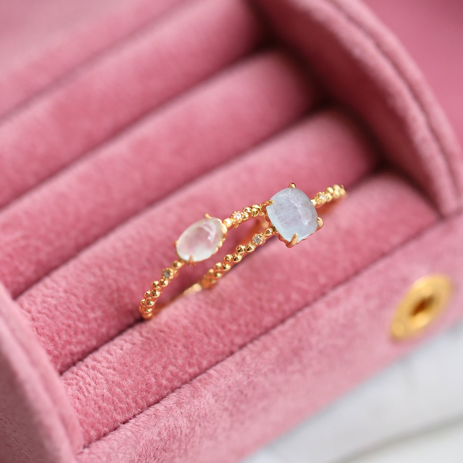 14K Gold Aquamarine Crystal Birthstone Ring for Women - March Birthstone Jewelry, Elegant Gift for Birthday, Anniversary & Valentine's Day | HJZB 253 | Perfect for Everyday Wear & Special Occasions