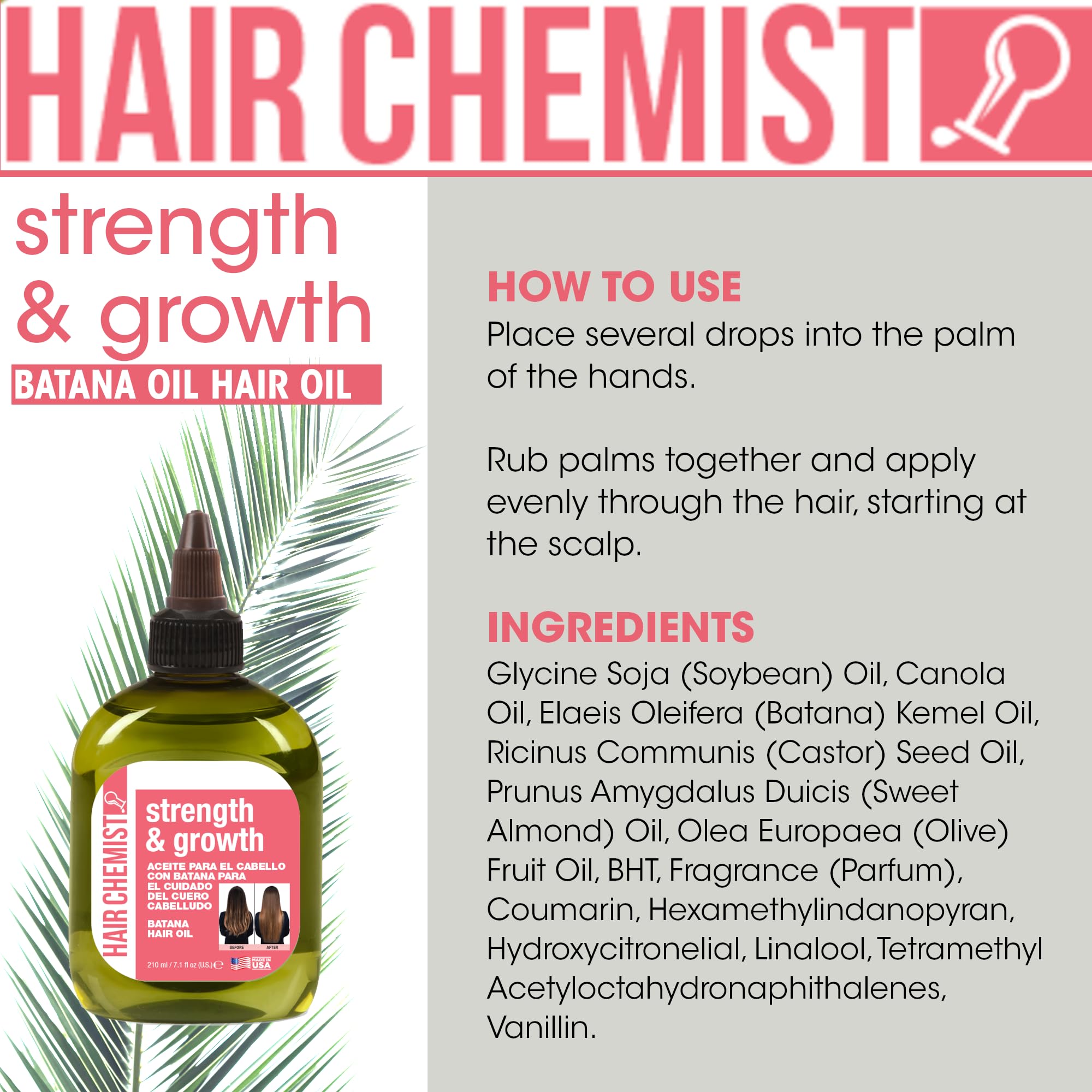 Hair Chemist Strength & Growth Batana Oil Shampoo & Conditioner Set (33.8 oz) + Hair Oil (7.1 oz) - 3-Piece Kit for Hair Growth, Thickening & Repair | Natural Hair Care for Dry, Damaged Hair | Perfect for Daily Use & Salon Treatments