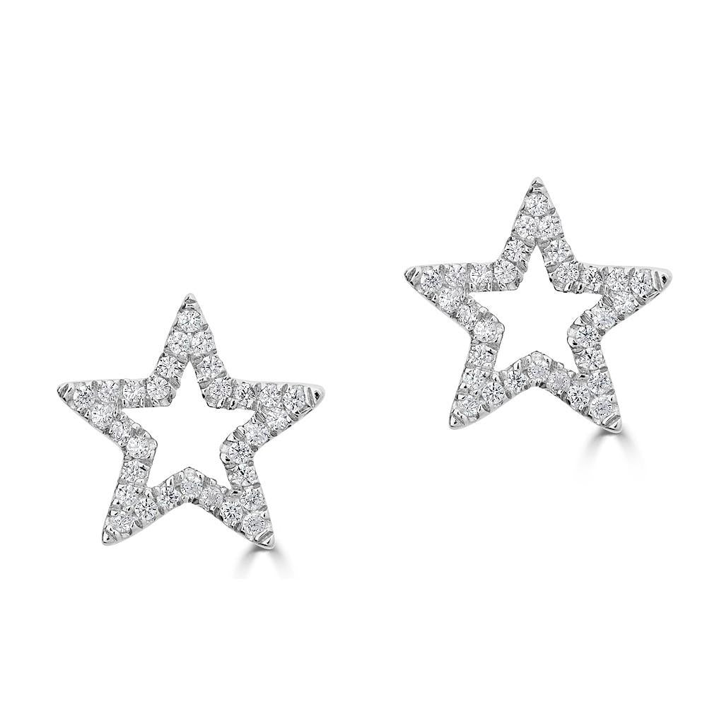 14KT Gold 0.12 CTW Diamond Open Star Stud Earrings for Women - Elegant Dainty Jewelry Gift for Birthday, Anniversary & Everyday Wear