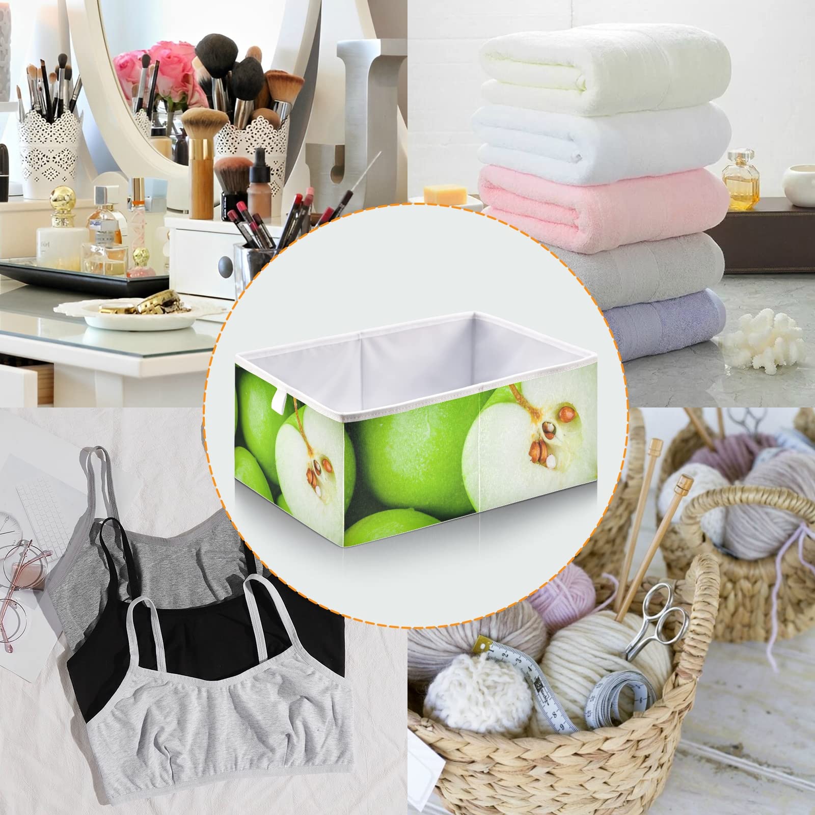 Organic Green Juicy Apples Print Foldable Storage Basket - Collapsible Fabric Bin for Toys, Clothes & Nursery Organization | Perfect for Kids' Room, Playroom & Closet Storage