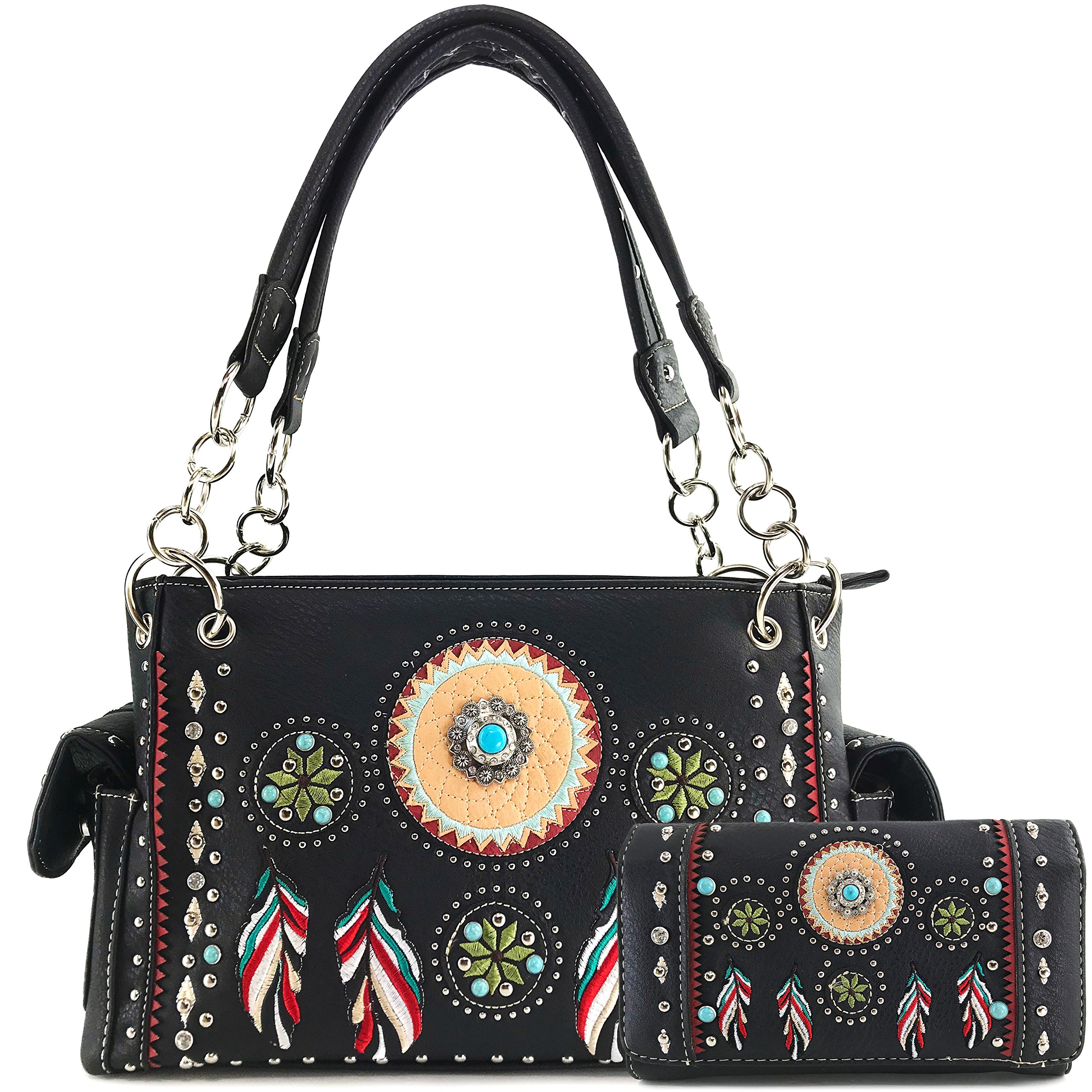 Justin West Tribal Dream Catcher Feather Embroidery CCW Concealed Carry Handbag for Women | Boho Chic Purse with Hidden Gun Compartment | Perfect for Everyday Carry, Travel & Outdoor Adventures