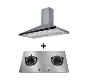Ellane EH 2880 90cm Touch Control Stainless Steel Range Hood with Ellane OS 802SV 86cm 2-Burner Stainless Steel Cooktop - Perfect for Modern Kitchens & Home Cooking
