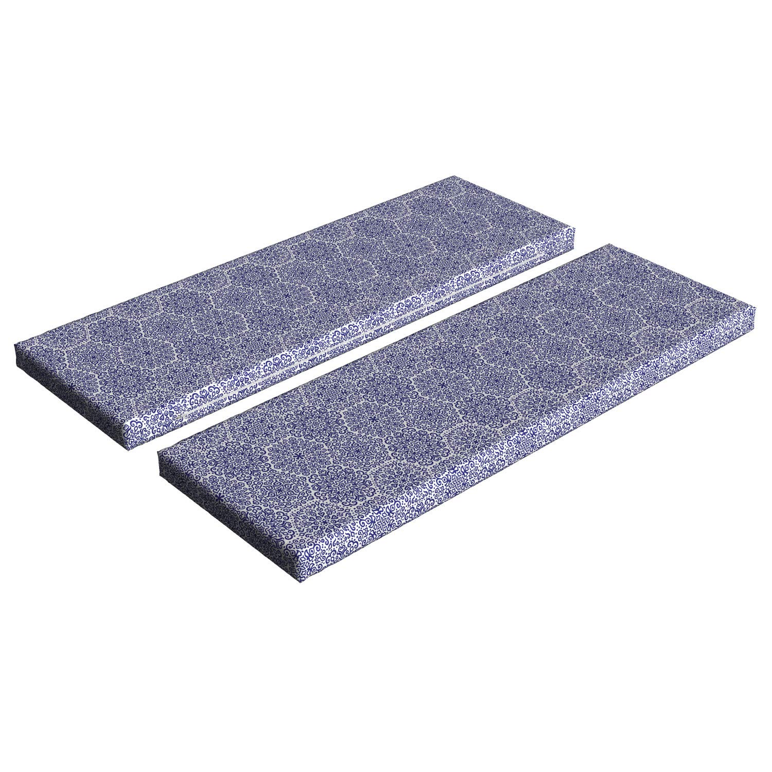 Ambesonne 2-Piece Indigo Bench Cushion Set with Mandala & Trippy Floral Heart Design - Standard Size Foam Seat Pads with Decorative Covers (Indigo/White) - Perfect for Patio, Garden, or Indoor Bench Seating