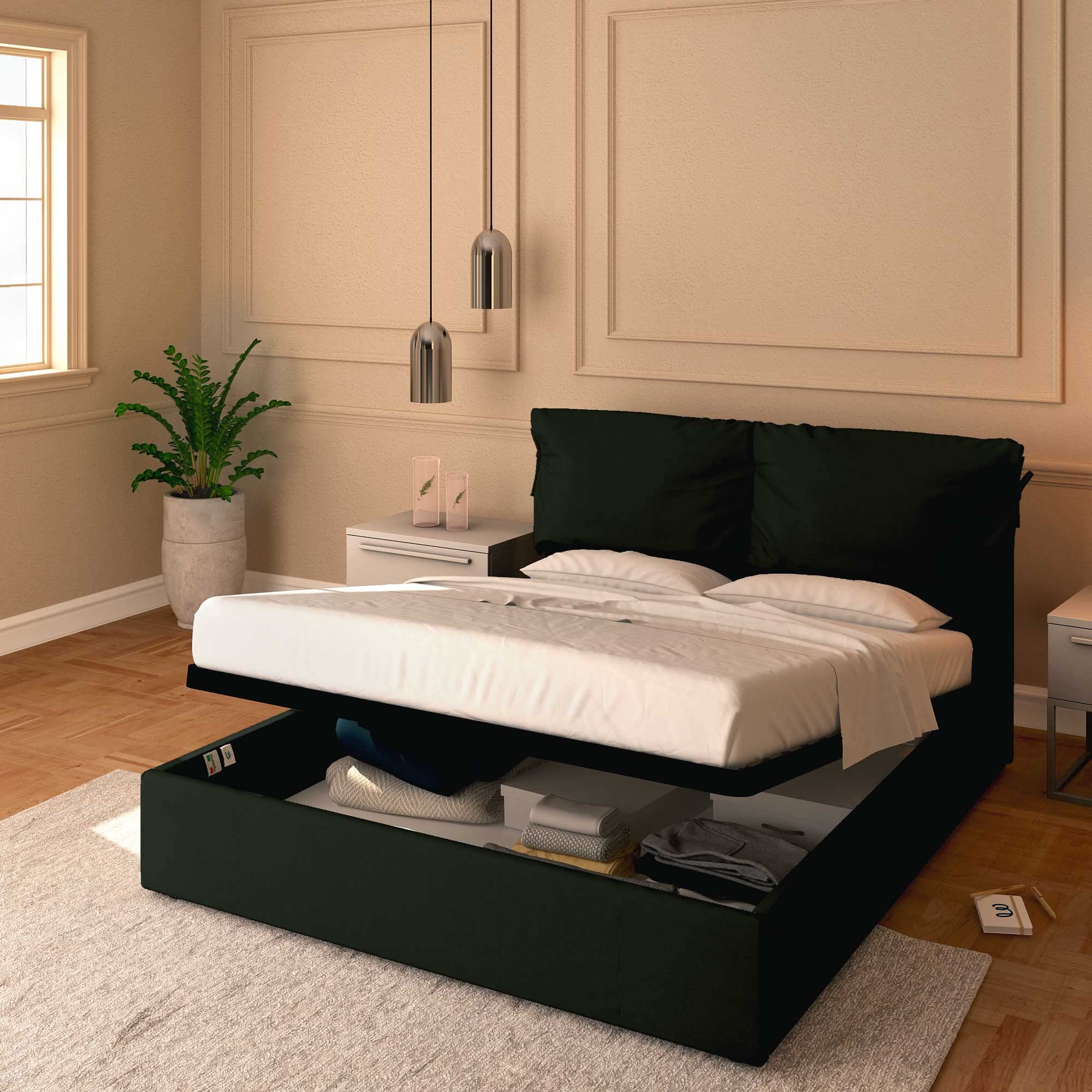 Baldiflex Single Bed with Storage - Licia Soft Synthetic Leather Upholstery, Slatted Base for Single Mattress, 140 x 200 cm, Padded Headboard, Black - Perfect for Small Bedrooms, Guest Rooms & Studio Apartments