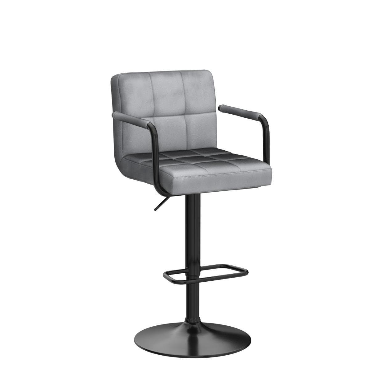 Furnimart Adjustable Swivel Bar Stools Set of 2 - Upholstered Counter Height Bar Chairs with Armrest & Footrest, Velvet Grey - Perfect for Kitchen Island, Breakfast Bar & Dining Room