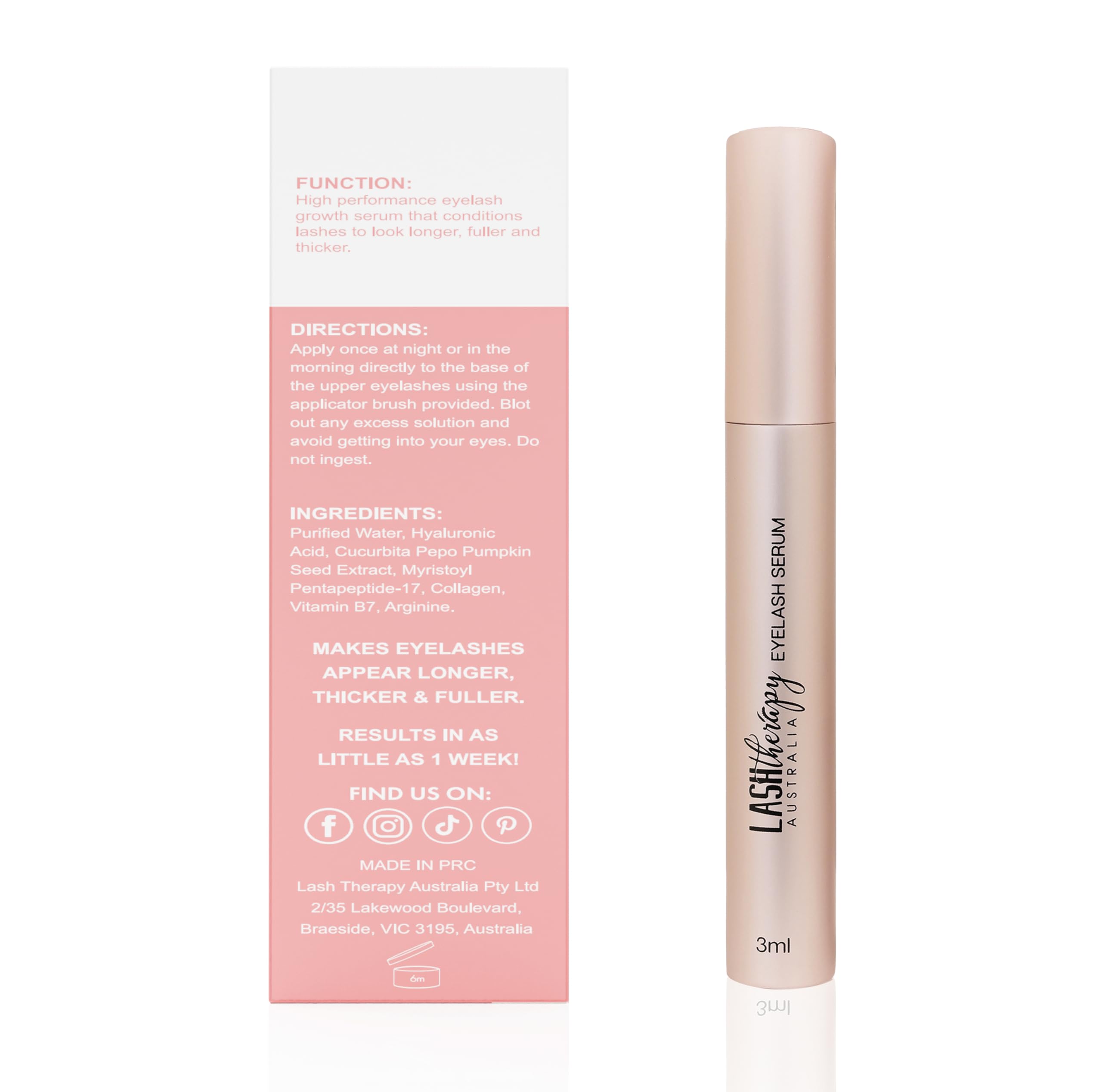Lash Therapy Australia Eyelash Growth Serum - Natural Lash Enhancer for Longer, Thicker Lashes | Cruelty-Free & Vegan Formula (3ml) | Perfect for Daily Use, Special Occasions & Lash Care Routine