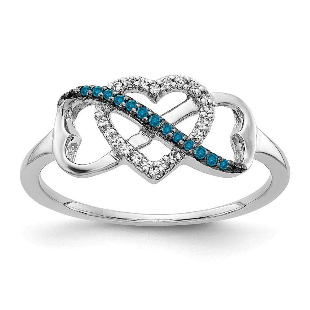 14K White Gold Blue & White Diamond Triple Heart Ring (0.101Cttw) - Size 7 | Elegant Promise Ring, Anniversary Gift for Her, Valentine's Day Jewelry Present