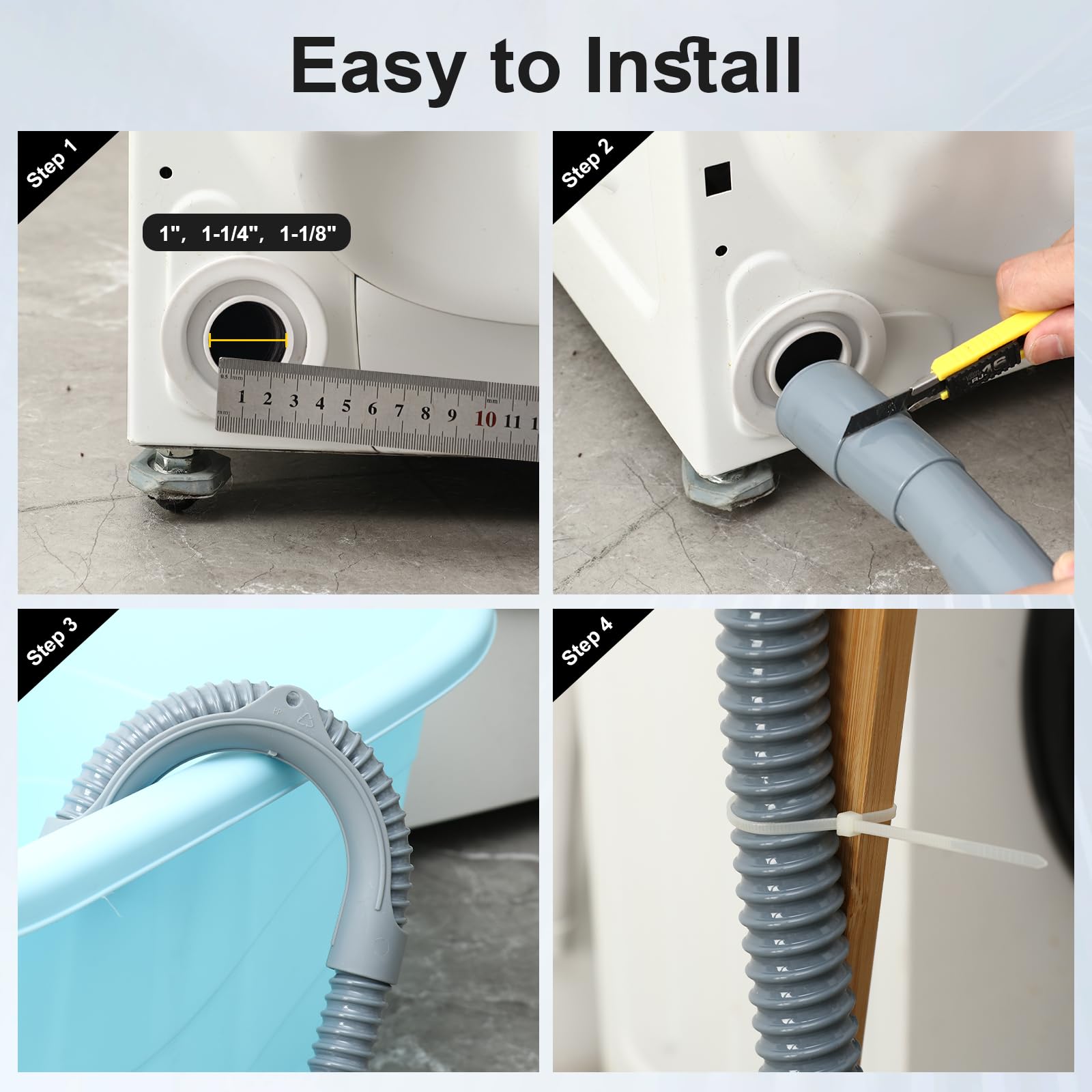 Universal Washing Machine Drain Hose 8ft - Flexible Washer Hose for Whirlpool, GE, Kenmore - Perfect for Laundry Room Installation
