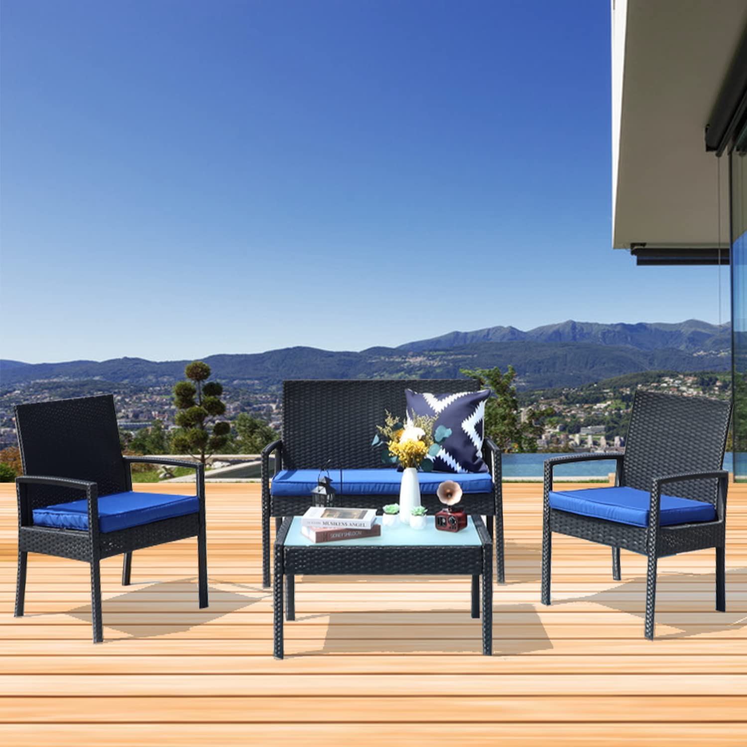 4-Piece All-Weather PE Rattan Patio Furniture Set - Outdoor Wicker Conversation Set for Deck, Garden & Backyard - Durable & Stylish Outdoor Furniture for Entertaining & Relaxation