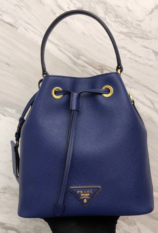 Prada Saffiano Leather Bucket Bag for Women - Blue Luxury Handbag | Perfect for Work, Travel & Everyday Use