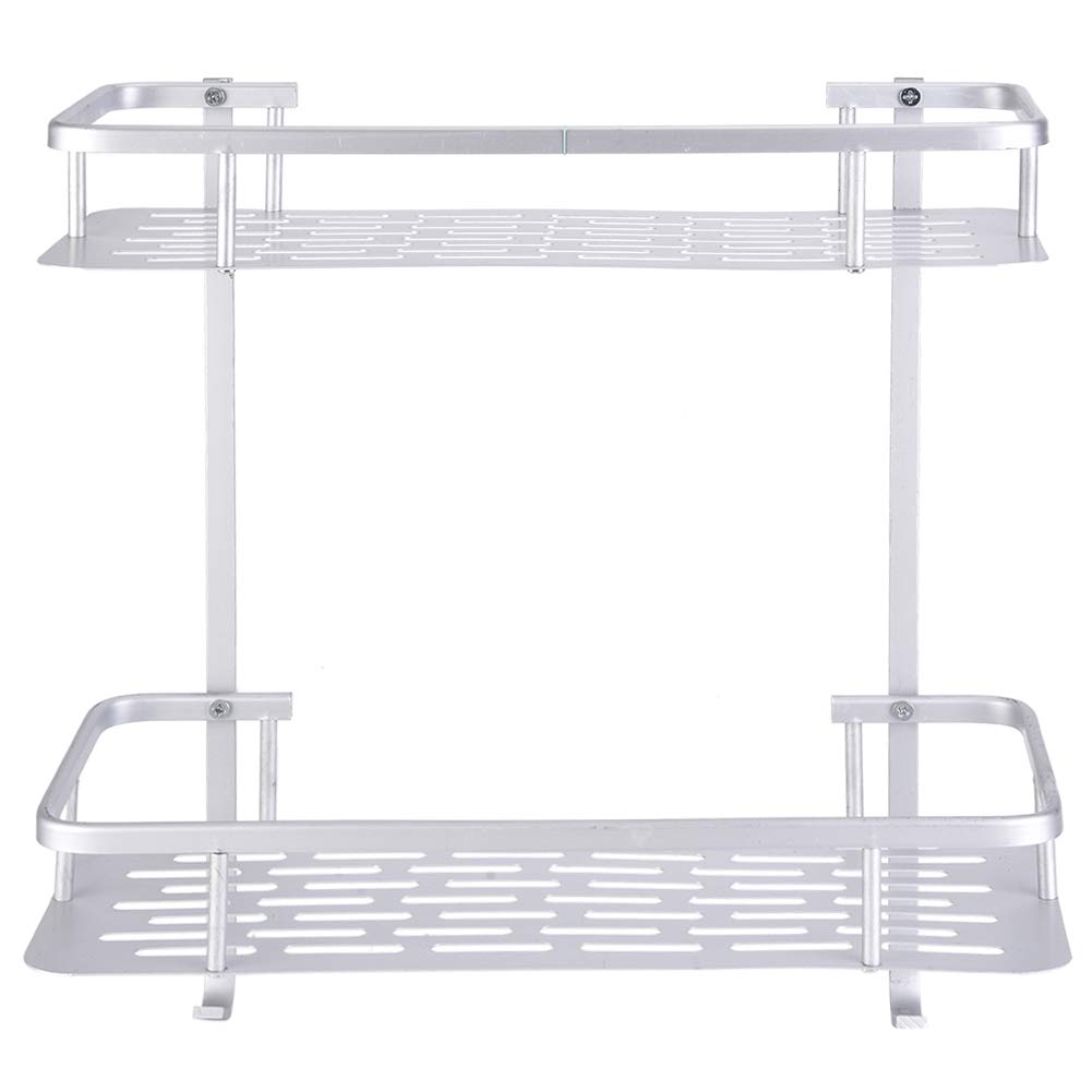 Double Layer Aluminum Bathroom Storage Rack - Space Saving Bathroom Shelf Organizer for Shower, Toiletries & Cosmetics | Durable Kitchen & Home Storage Solution for Small Spaces