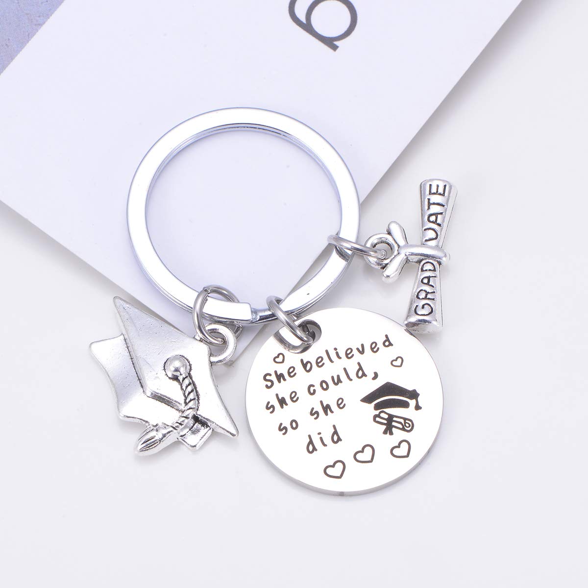 Personalized Graduation Keychain for Her/Him 2023 - Inspirational Gift from Mom & Dad with Engraved 'Keep Going' Message - High School Graduation Jewelry (She Believed-KC047) - Perfect for Graduation Ceremonies, Gift Giving & Daily Motivation