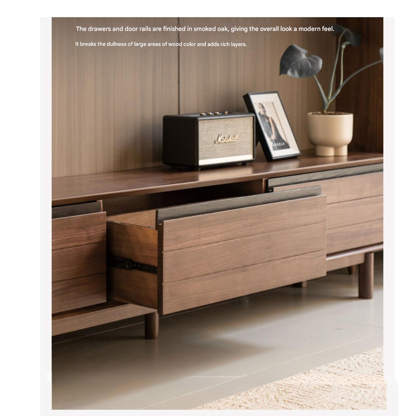 Premium Black Walnut Solid Wood TV Stand - Modern Entertainment Center with Storage for Living Room, Bedroom & Home Theater
