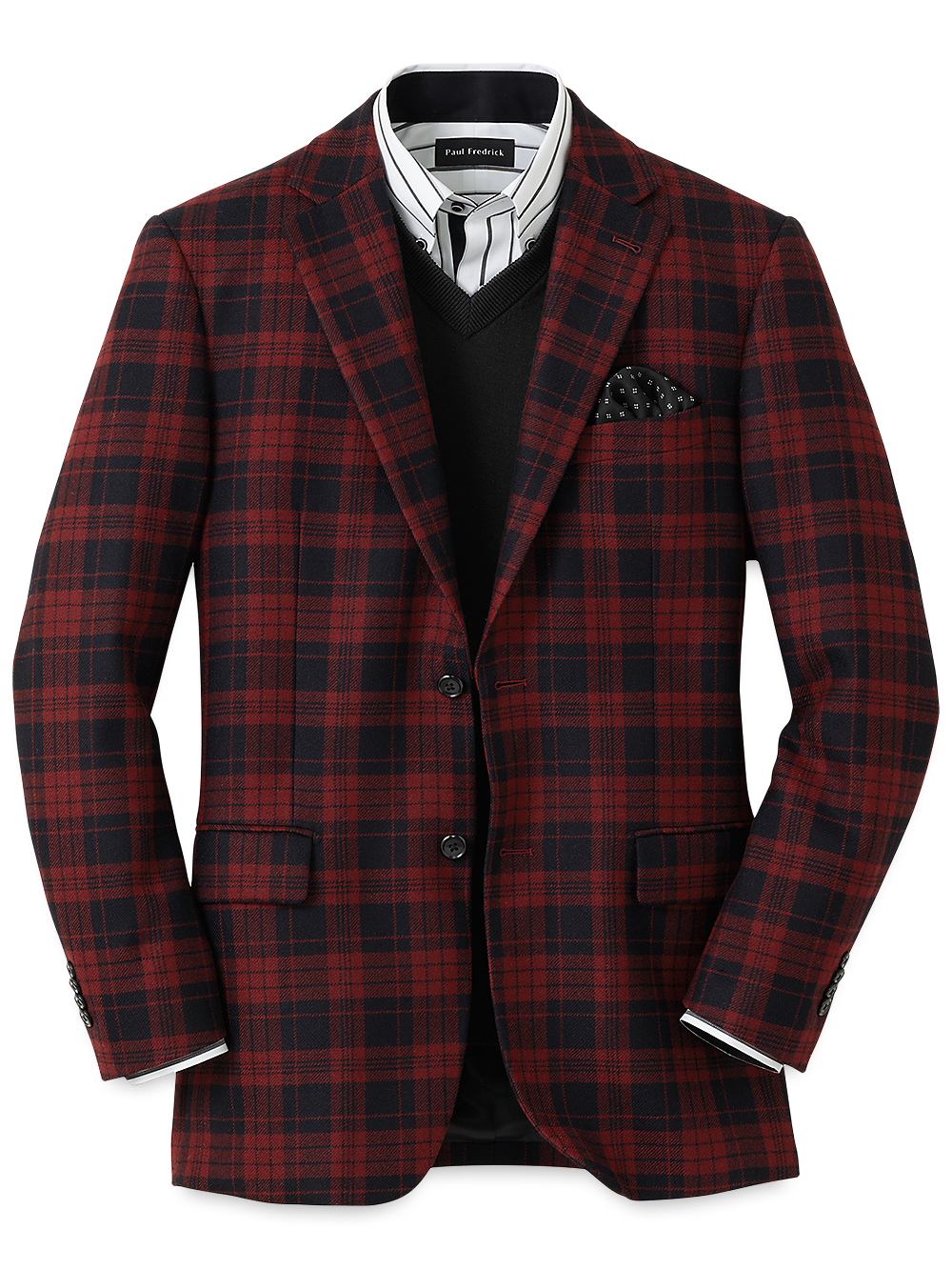 Men's Wool Plaid Single Breasted Notch Lapel Blazer Jacket - Black & Red Checkered Pattern - Perfect for Business Casual, Office Wear & Winter Fashion
