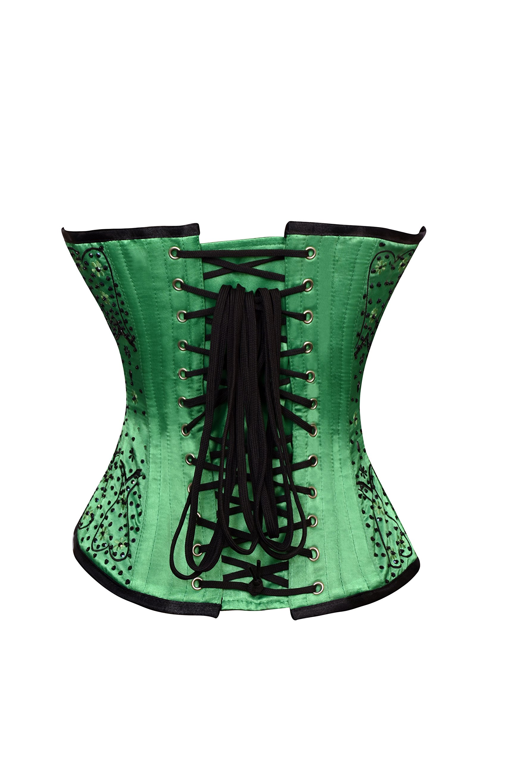 Elegant Green Satin Black Sequin Corset Top - Halloween Party Prom Dress, Overbust Bodyshaper for Women | Perfect for Cosplay, Burlesque Shows & Evening Events