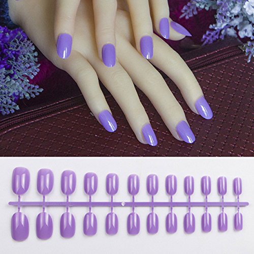 24Pcs Sky Blue Round Oval Head Fake Nails - Short Soft Pink Nude Red Artificial False Nails Full Cover Candy Color Nail Tips for Women, Manicure, Nail Art, Party & Daily Wear
