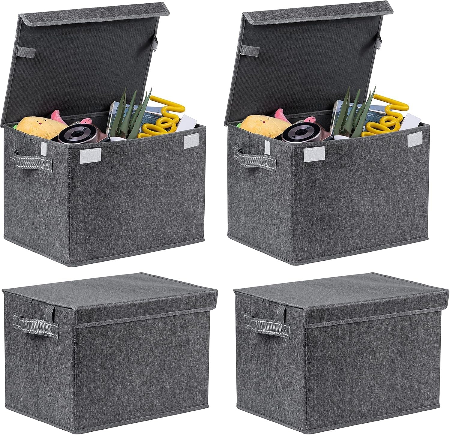 Foldable Fabric Storage Boxes 4-Pack with Lids - Large Collapsible Organizer Bins for Home, Office, Closet | Perfect for Toys, Clothes, Linens & Household Storage | Eco-Friendly Recycled Material