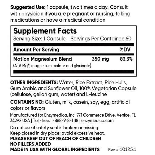 Enzymedica Magnesium Motion Supplement - Supports Muscle Relaxation, Joint Health & Sleep - 120 Capsules - Non-GMO, Vegan - for Athletes, Fitness & Active Lifestyles