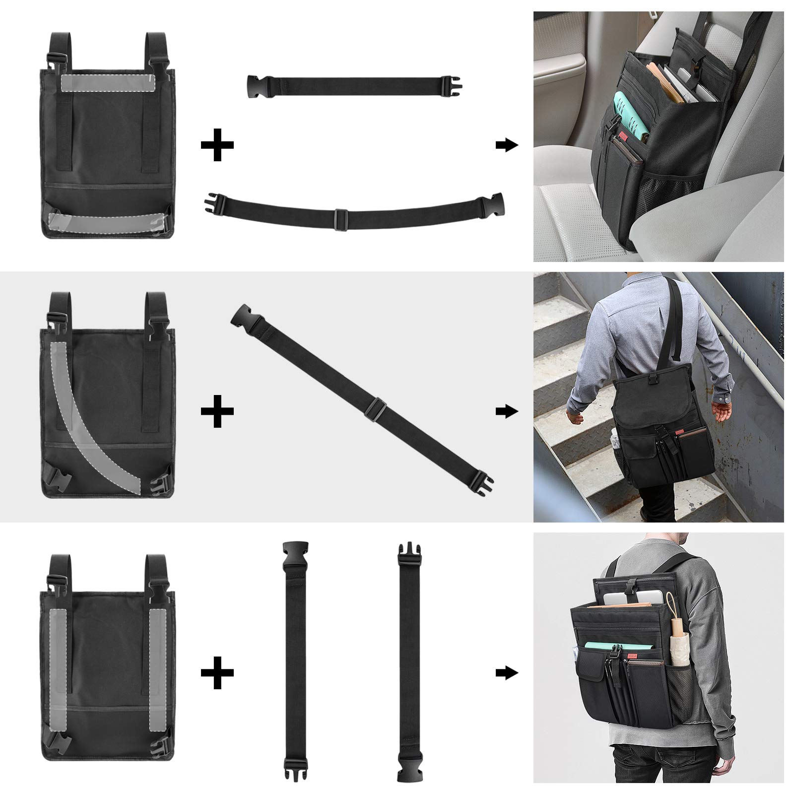 YOOFAN Car Front Seat Organizer with Storage Pockets - Laptop & Tablet Holder, Passenger Seat Organizer with Cover - Perfect for Mobile Office, Police & Work Commuters (Black) | Ideal for Road Trips, Daily Commute & Professional Drivers