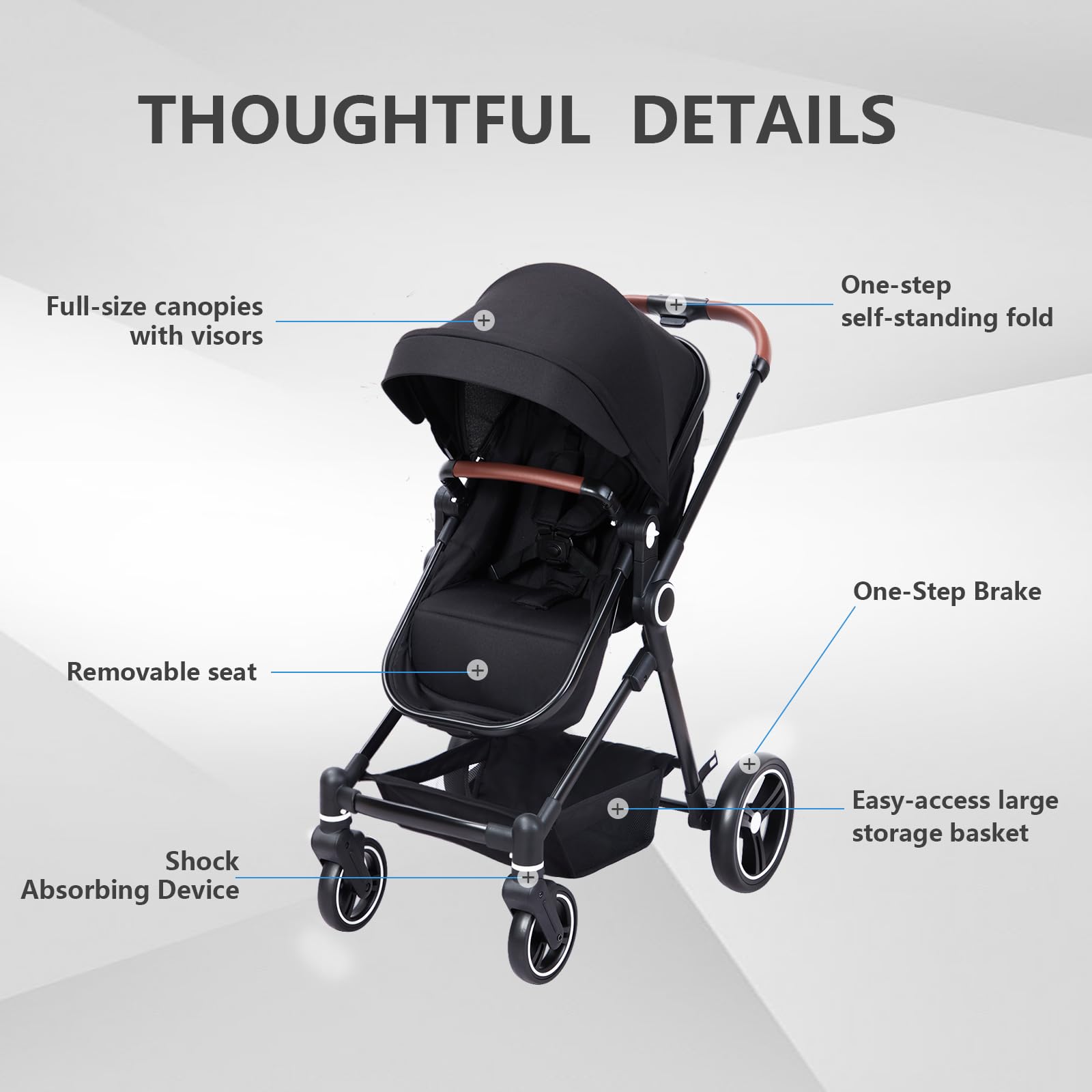 2 in 1 Convertible Baby Stroller for Newborn to Toddler (1-3 Years) - Lightweight Travel Stroller with Removable Seat, Shock Absorption, Cup Holder & Large Storage Basket | Perfect for Shopping, Travel & Daily Walks