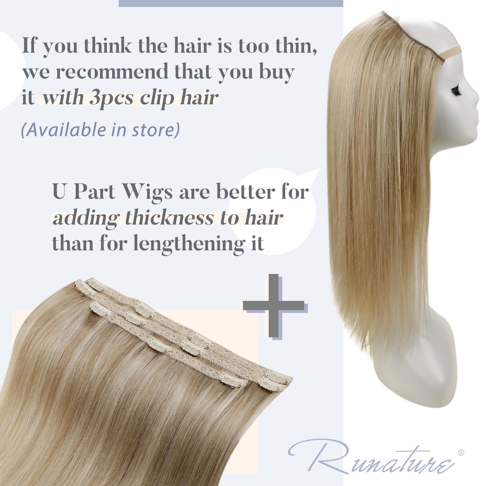 RUANTURE 20 Inch U Part Wig - 100% Real Human Hair Blonde Wig with 150% Density, Remy Hair, 3/4 Head Half Wig in Straight Dark Blonde & Light Blonde Highlights - Perfect for Daily Wear, Parties, and Special Occasions