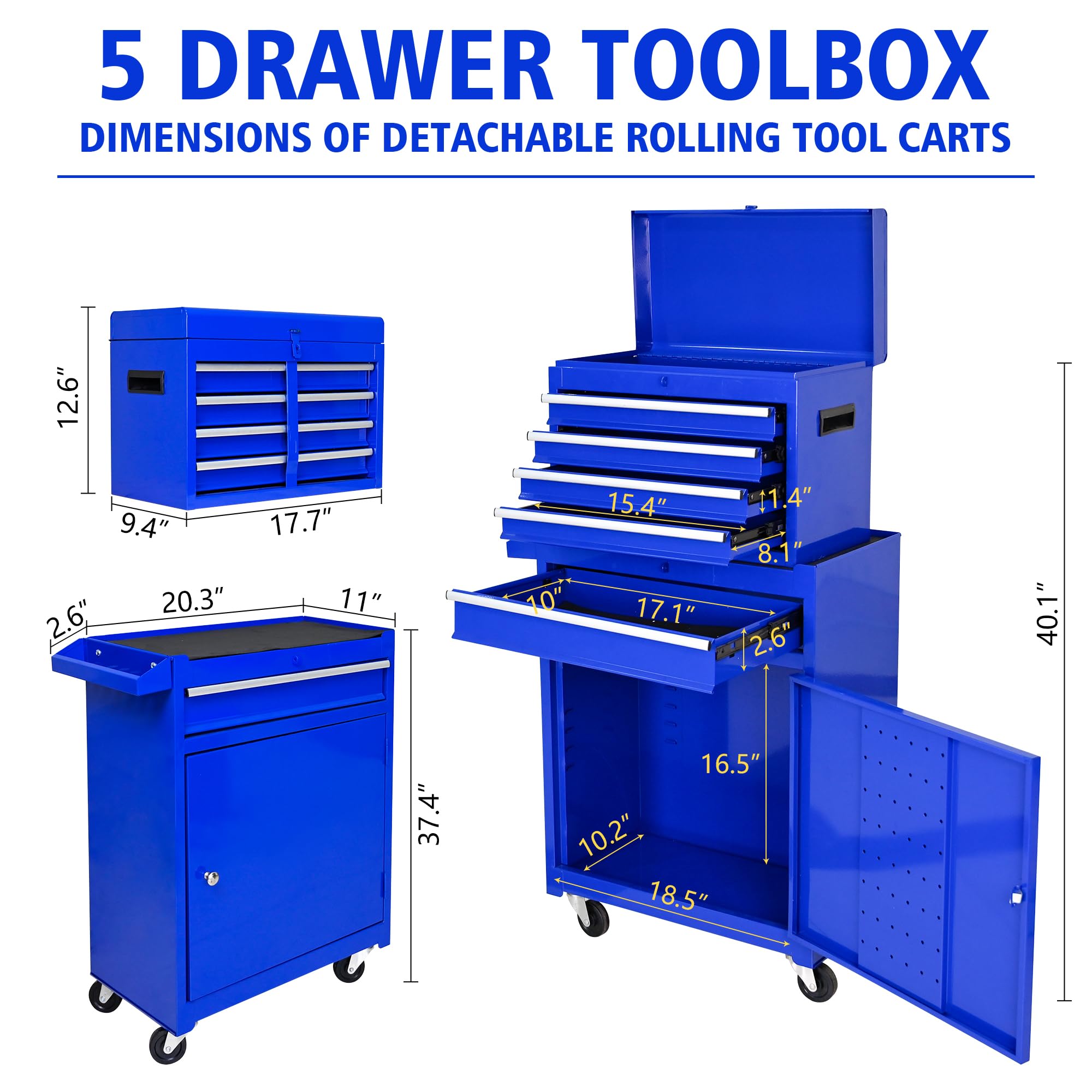 **CuisinSmart 5-Drawer Rolling Tool Chest with Wheels - Portable High-Capacity Tool Organizer for Garage, Workshop & DIY Projects | Perfect for Home Repairs, Automotive Tools & Craft Storage**