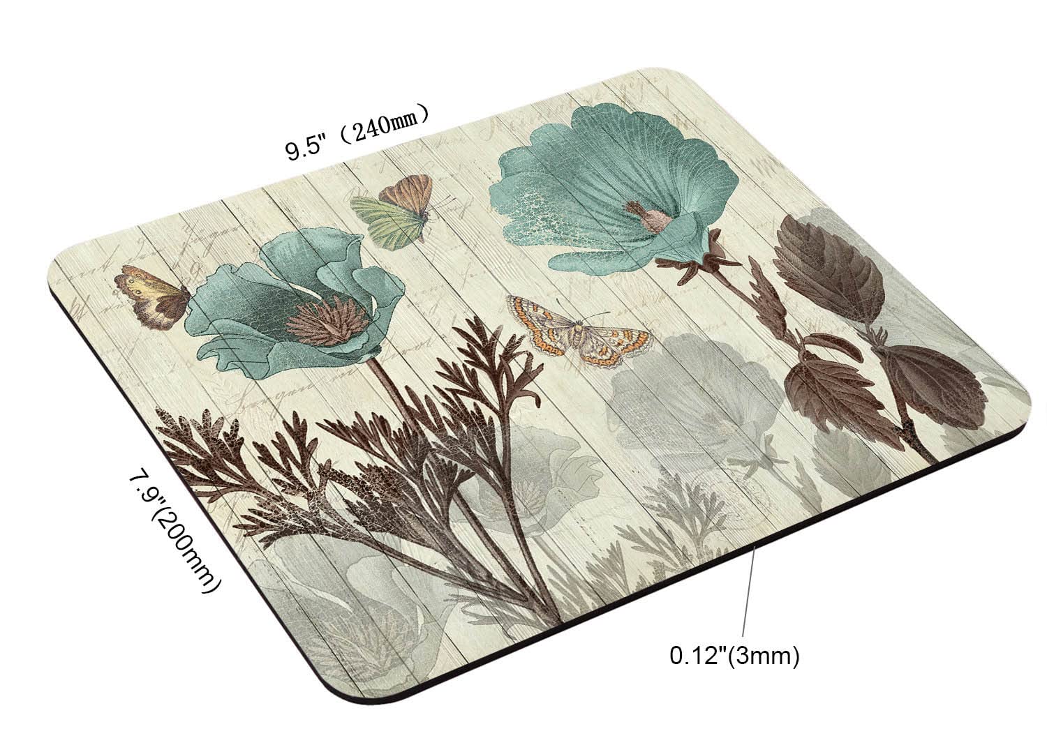 Custom Blue Flowers & Butterflies Gaming Mouse Pad - Non-Slip Rubber Base Office Mouse Mat 9.5