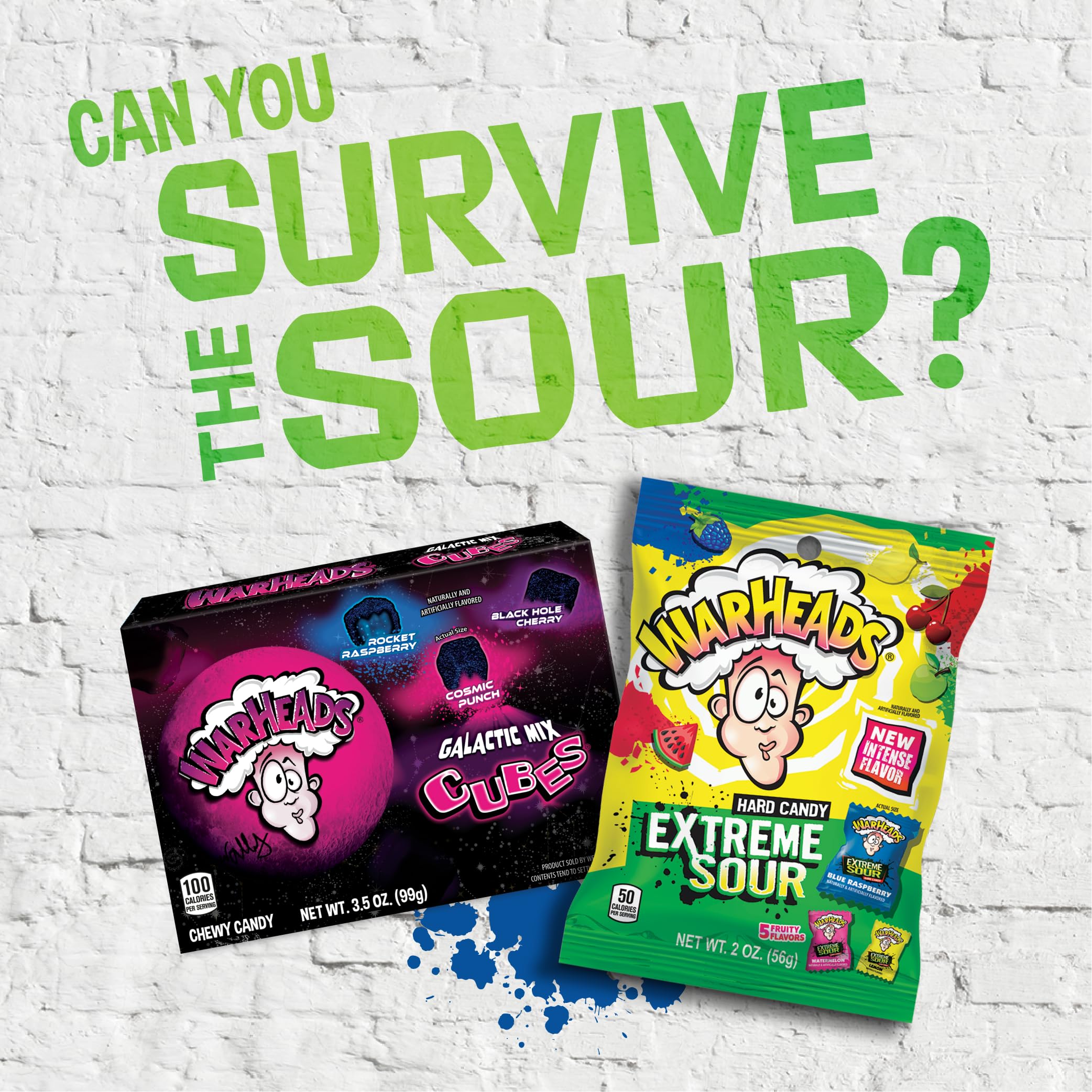 Warheads Extreme Sour Hard Candy Assorted Flavors 2oz Bag | Warheads Galactic Mix Cubes Chewy Candy 3.5oz - Tangy Sour Candy for Parties, Halloween Treats & Office Snacks