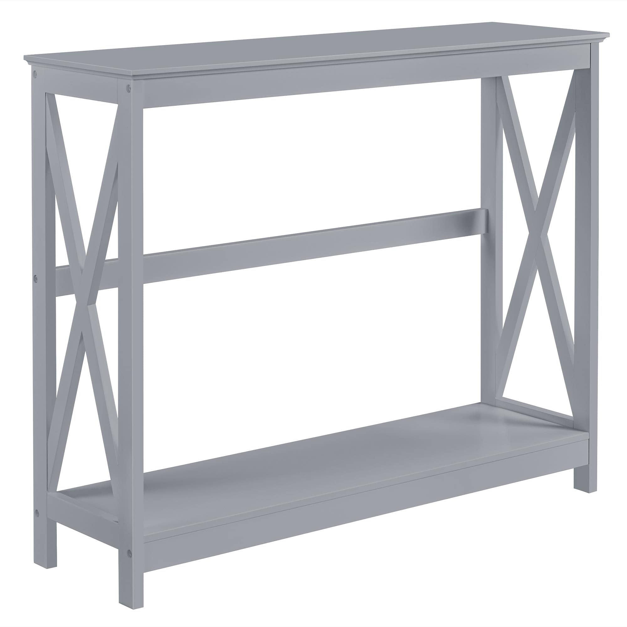 Topeakmart 2-Tier X-Design Console Table with Large Storage Shelf - Modern Accent Sofa Side Table for Living Room, Entryway & Hallway - Space-Saving Gray End Table for Small Apartments & Home Decor