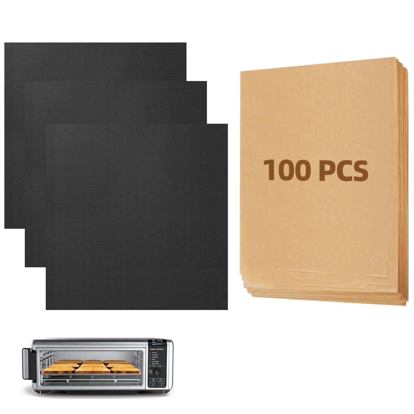 4-Pack Black Air Fryer Oven Liners & 100-Pcs Parchment Paper Sheets for Ninja Digital Air Fryer - Non-Stick, Reusable, Easy Clean - Perfect for Roasting, Baking, Frying Healthy Meals