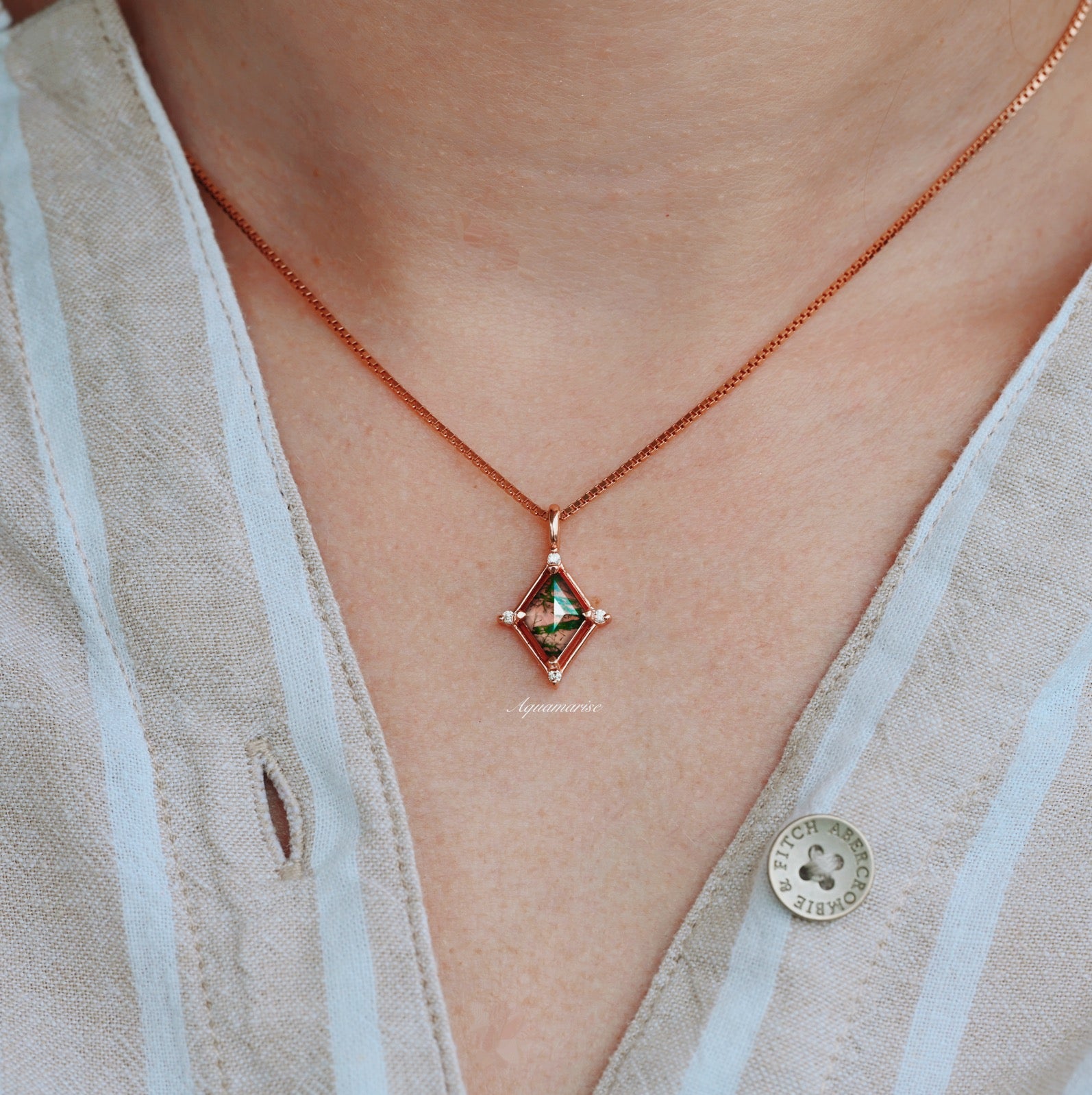 Unique Kite Green Moss Agate Necklace - 14K Rose Gold Vermeil Jewelry for Women | Perfect Gift for Birthday, Anniversary & Special Occasions