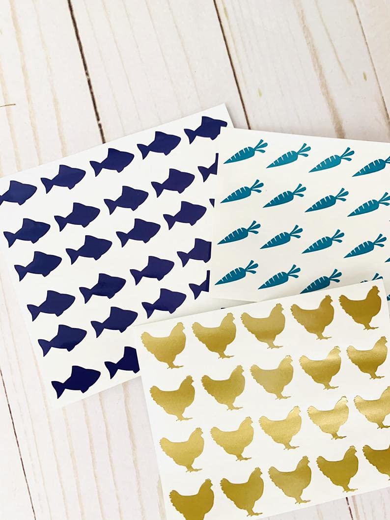 Wedding Meal Choice Stickers (Set of 10) - 0.75 inch Fish & Black Food Indicator Labels - Perfect for Place Cards, Buffet Tables & RSVP Cards - Elegant Wedding Reception Seating Solution