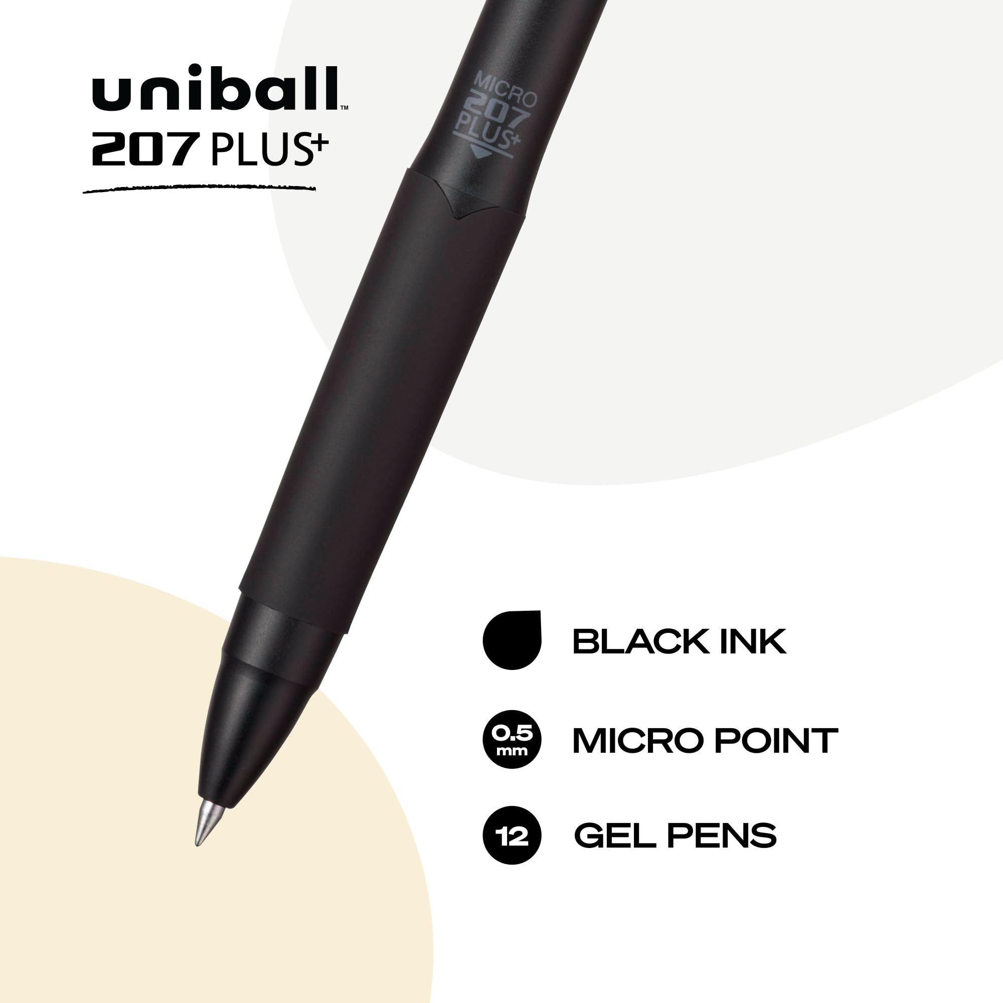 Uniball™ 207 Plus+ Retractable Gel Pens - 0.5mm Micro Point, Black Ink, 12-Pack - Perfect for Office, School & Note Taking