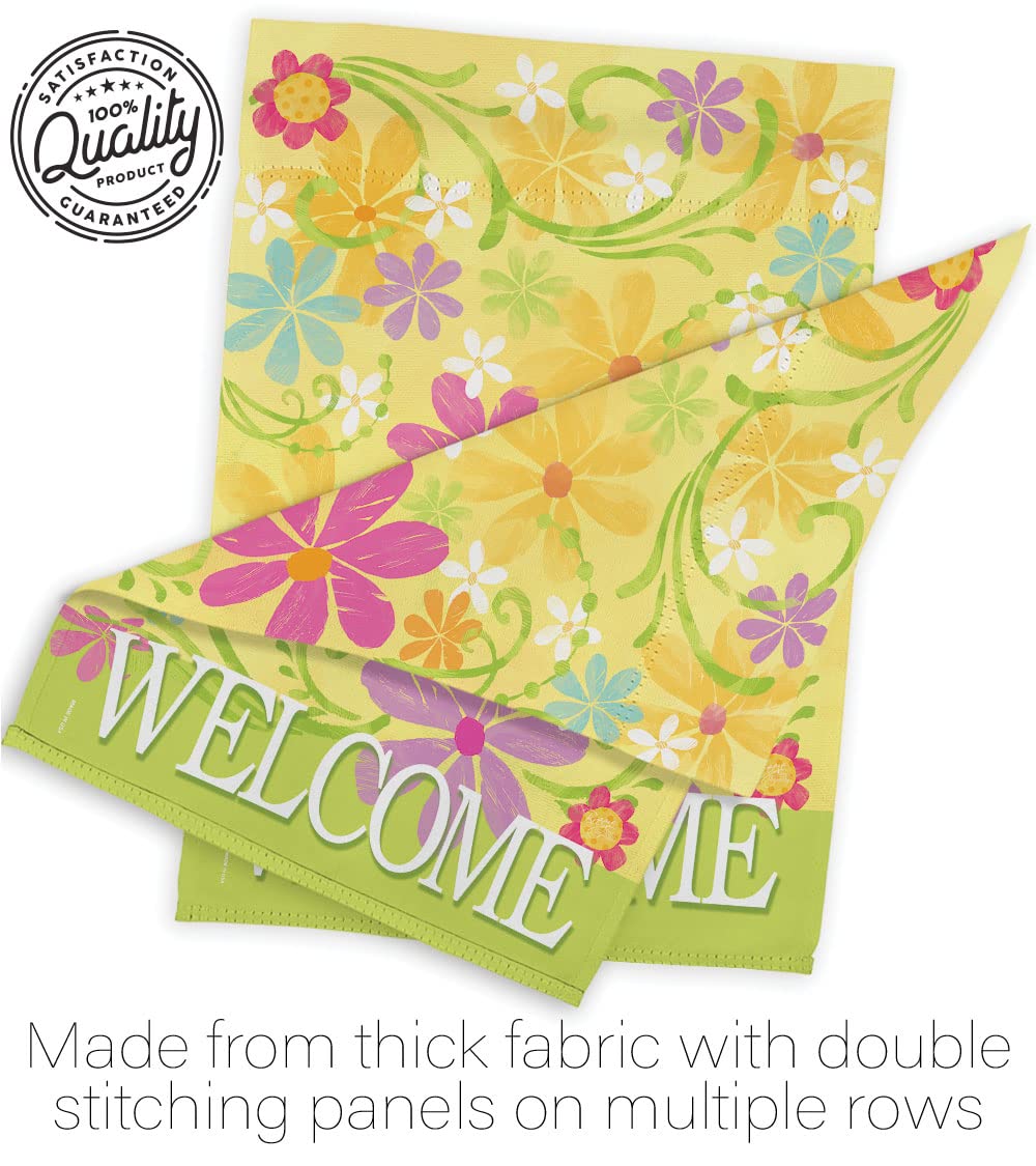 Welcome Daisy Garden Flag Set 28x40in w/Flagpole - Home Decor for Outdoor & Indoor